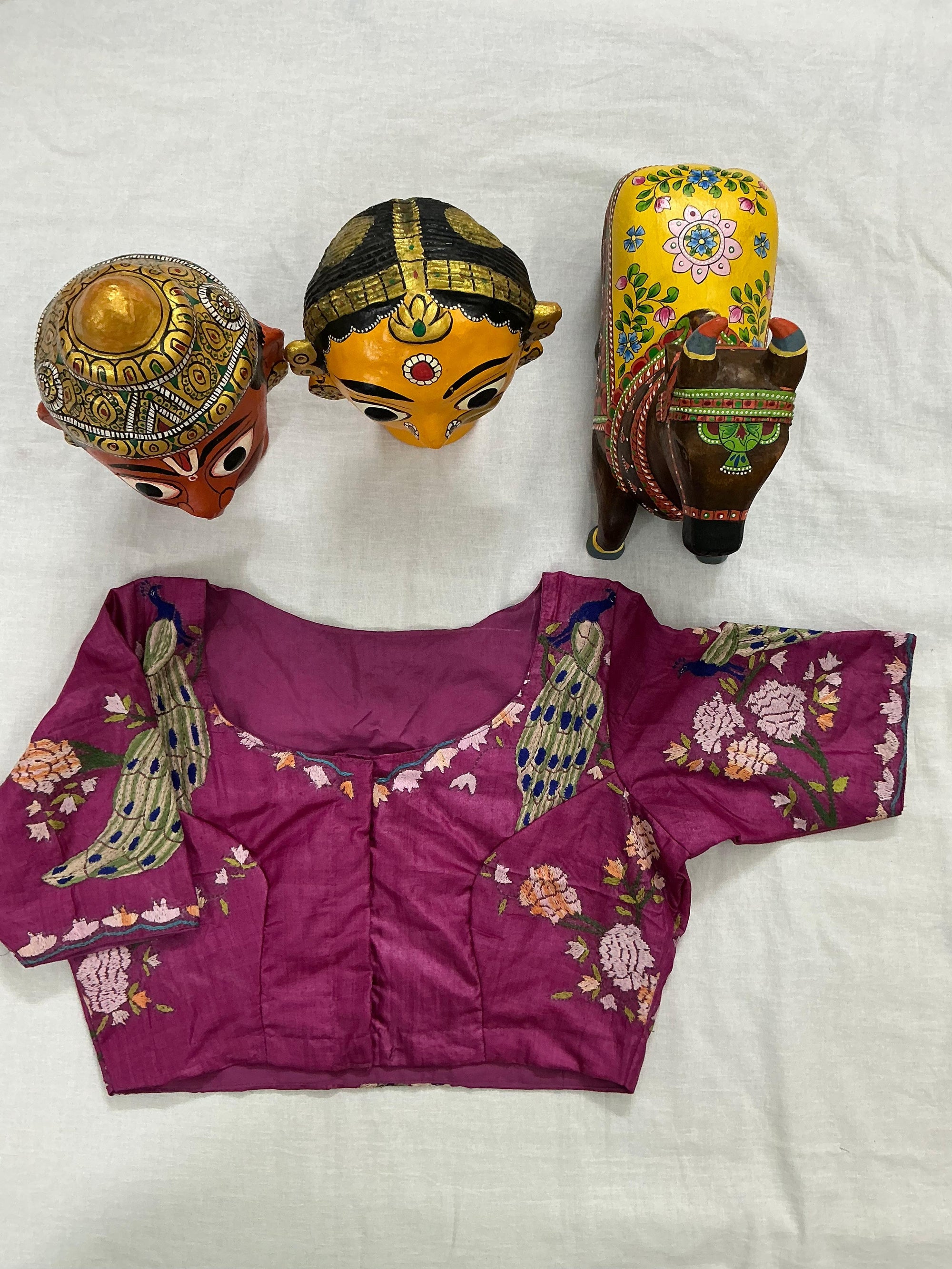Handcrafted Ready to Wear Blouse : Kantha Embroidery (Purple)