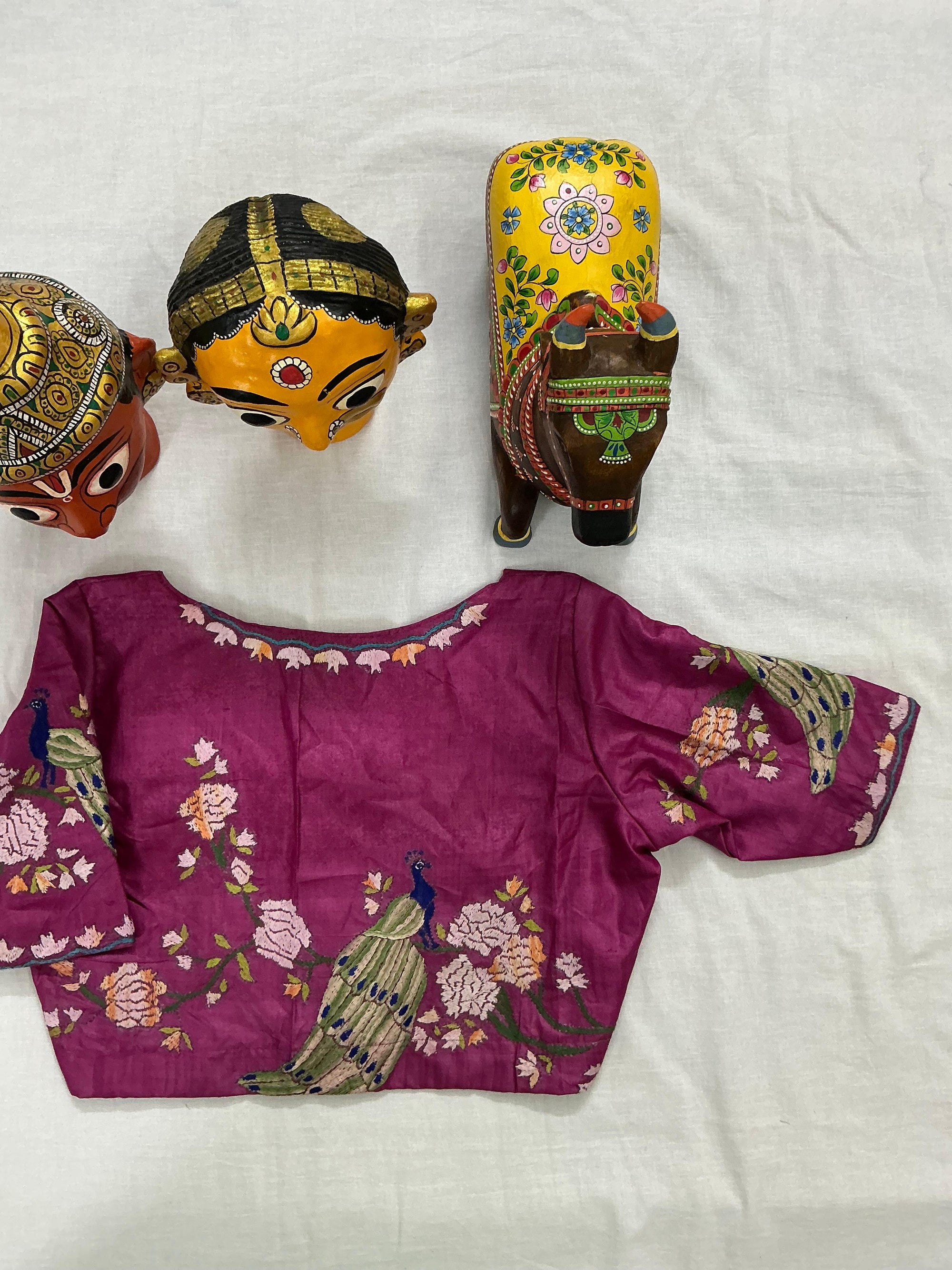Handcrafted Ready to Wear Blouse : Kantha Embroidery (Purple)