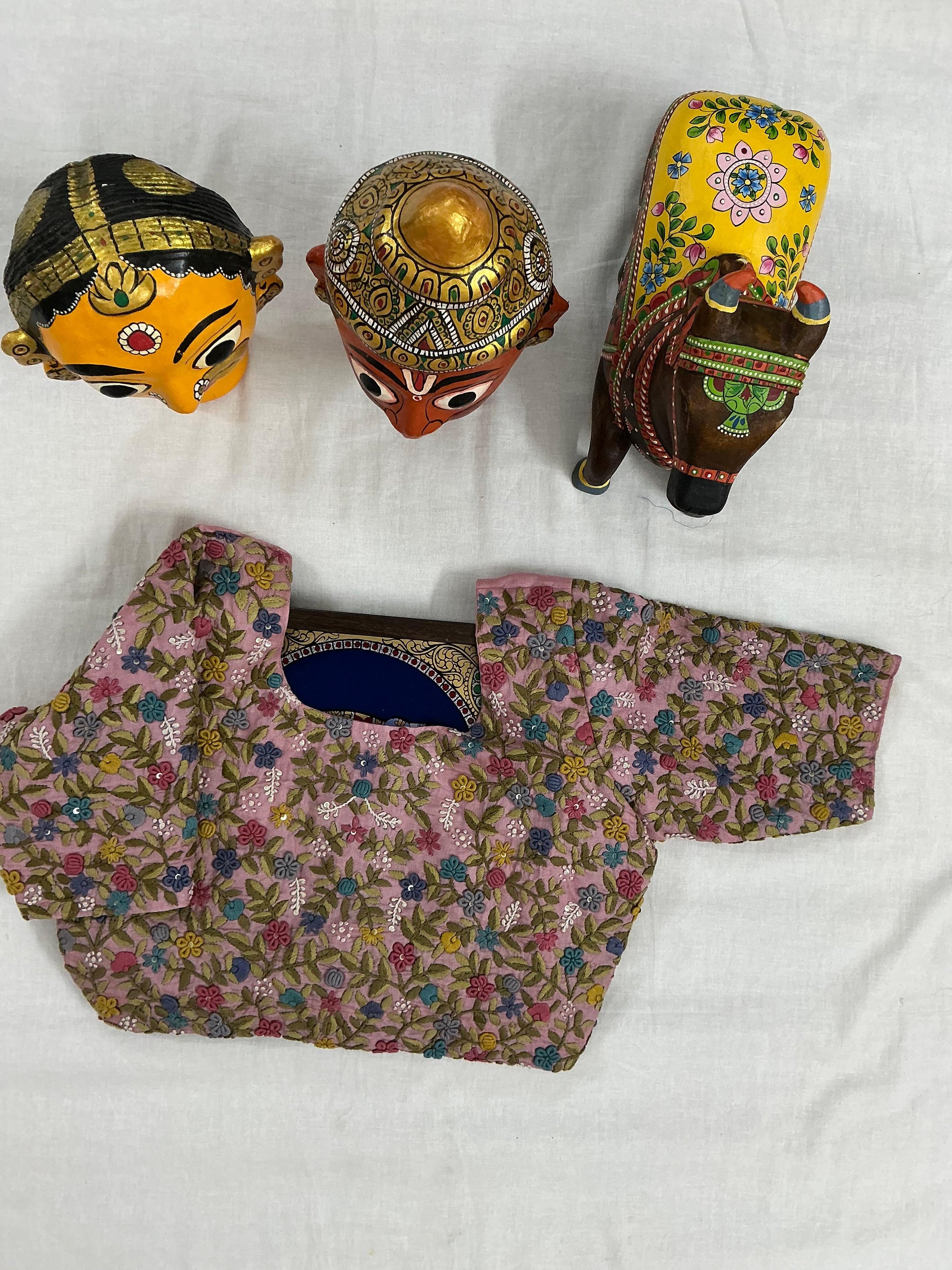 Handcrafted Ready to Wear Blouse : Tussar French Knot Embroidery (Rose Pink)