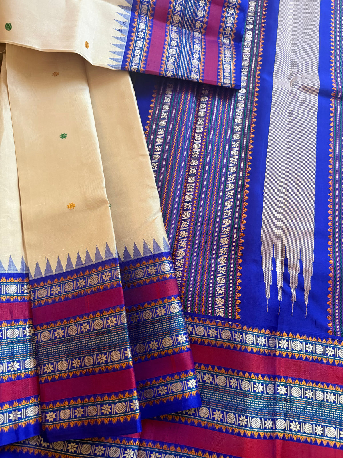 No Zari Kanjivaram Silk : Ivory  &amp; Blue