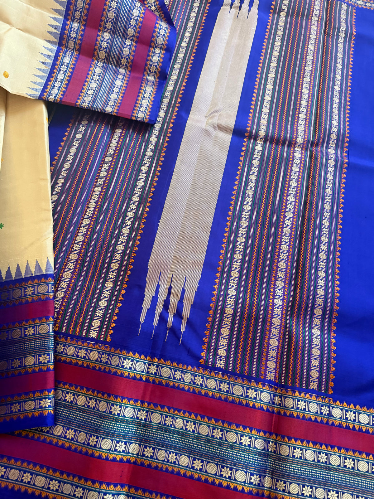 No Zari Kanjivaram Silk : Ivory  &amp; Blue
