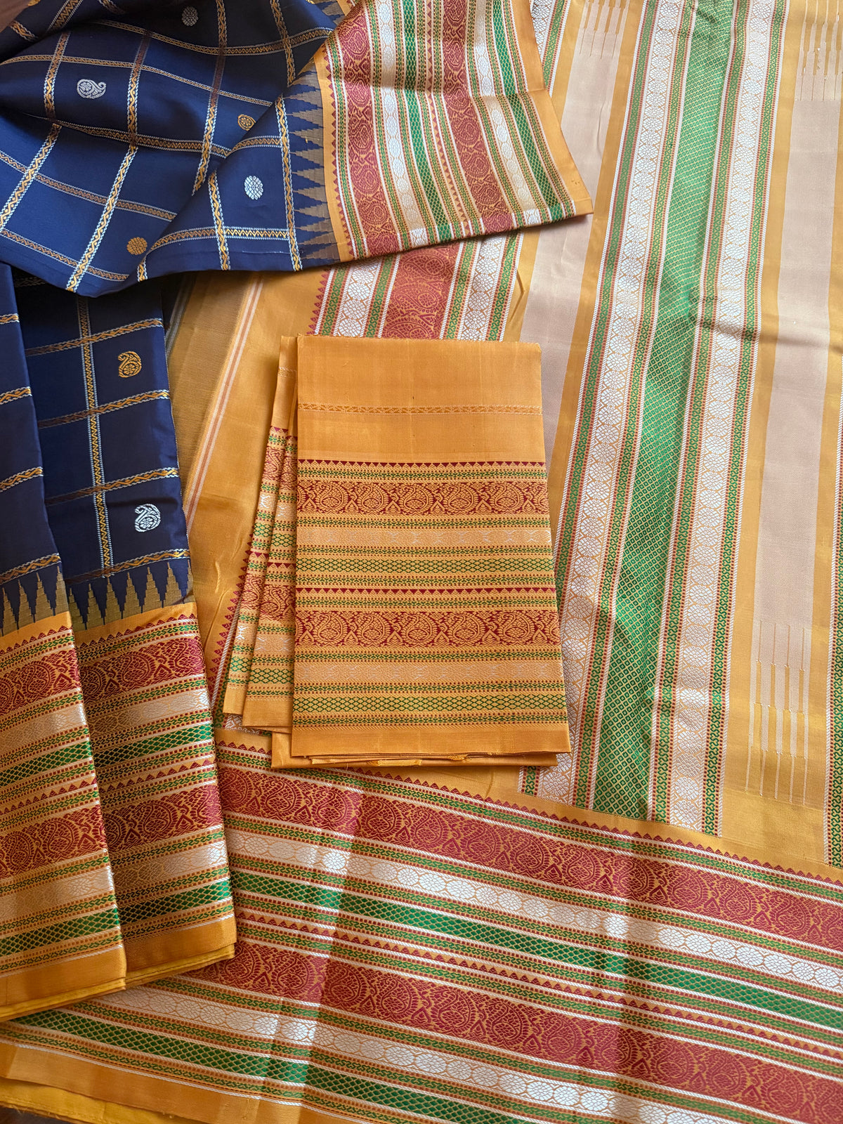 No Zari Kanjivaram Silk : Brown &amp; Mustard