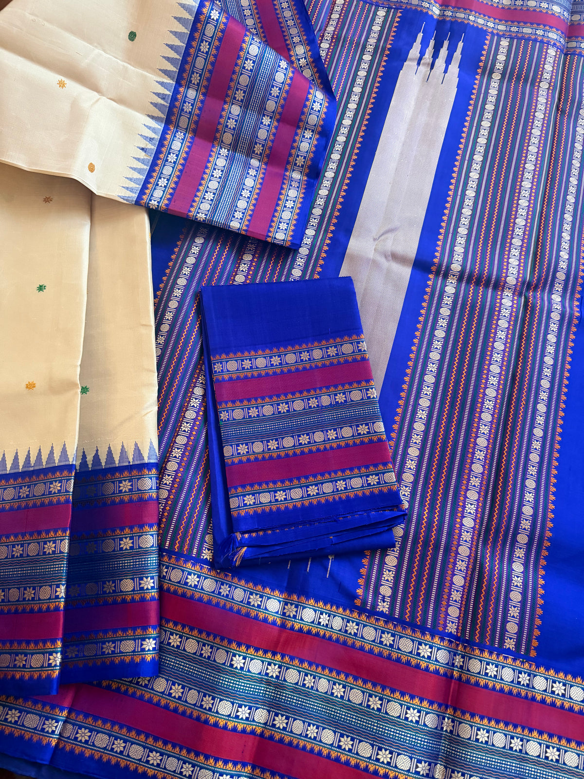 No Zari Kanjivaram Silk : Ivory  &amp; Blue