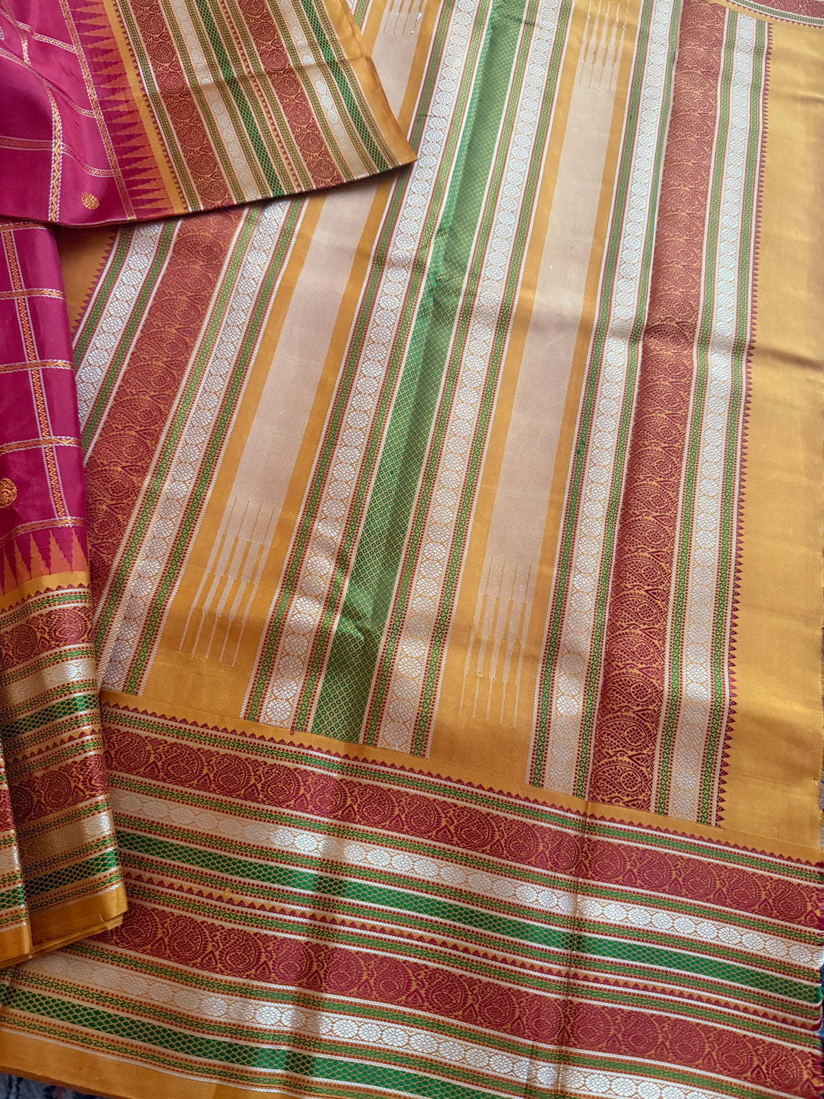 No Zari Kanjivaram Silk :Red  &amp; Mustard