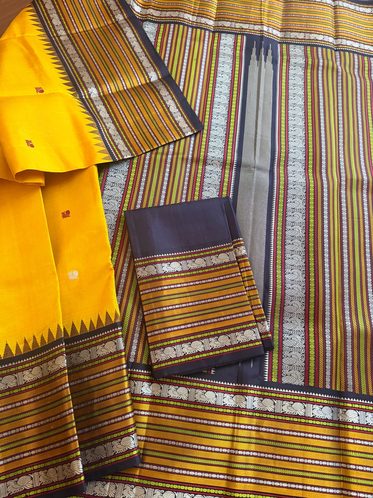 No Zari Kanjivaram Silk : Mustard &amp; Brown