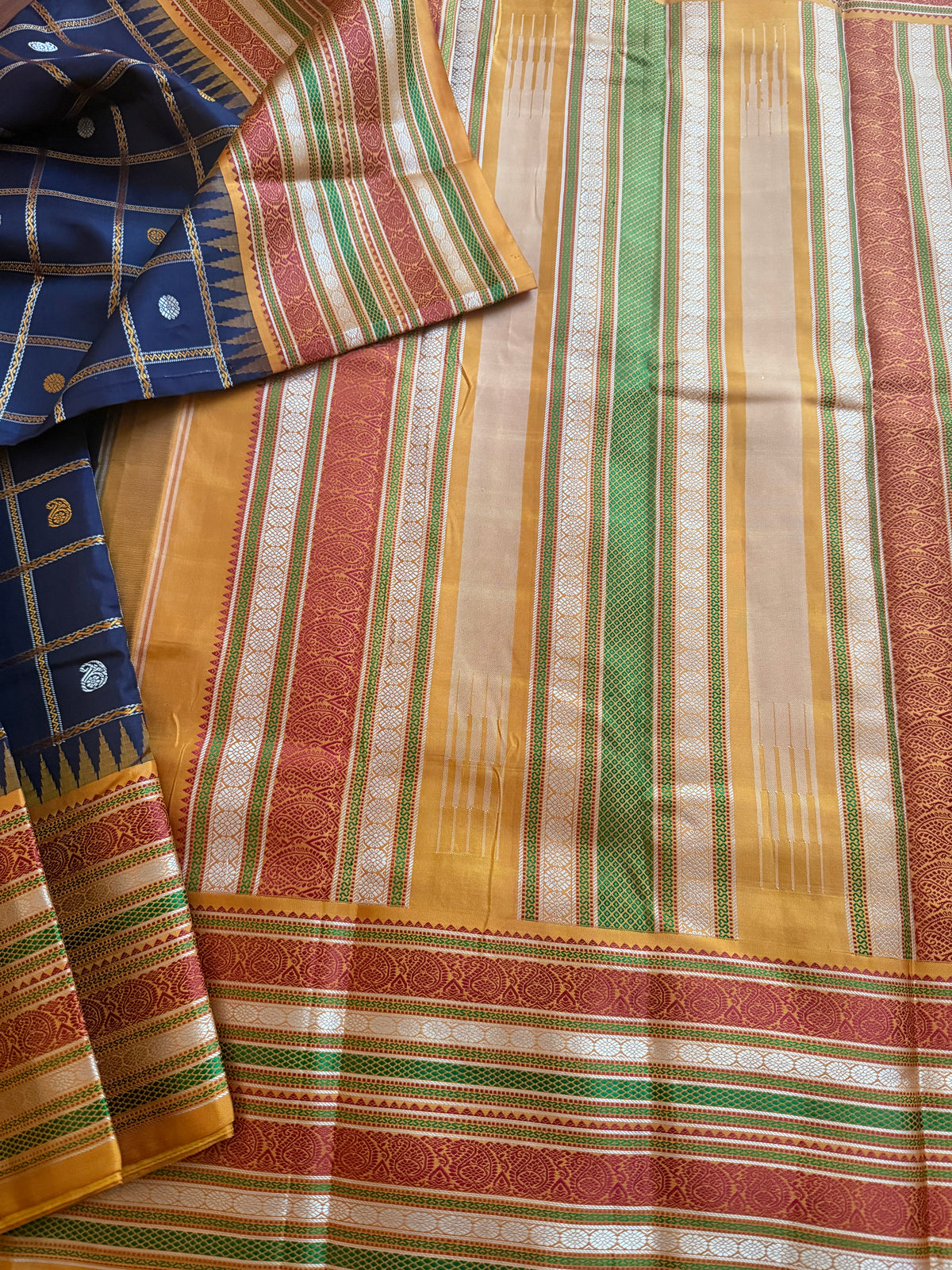 No Zari Kanjivaram Silk : Brown &amp; Mustard