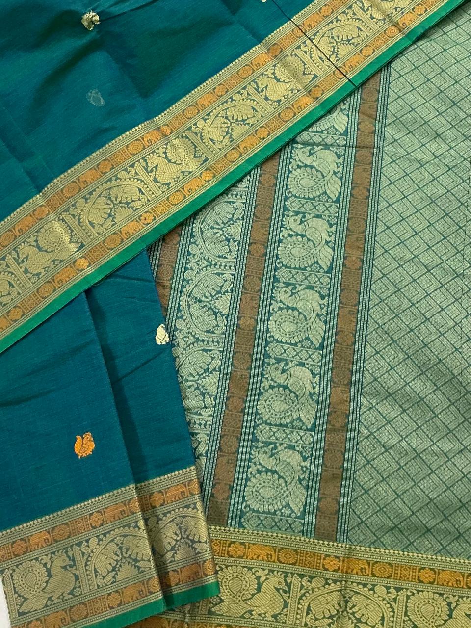 Handwoven Kanchi cotton : Meenakshi Green