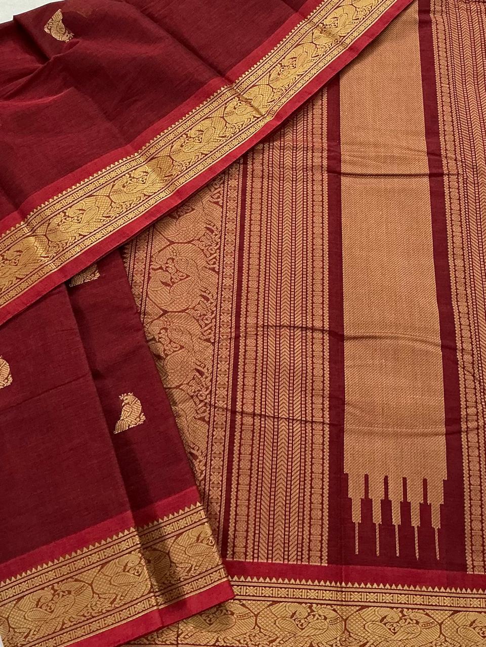Handwoven Kanchi cotton : Terracotta Red