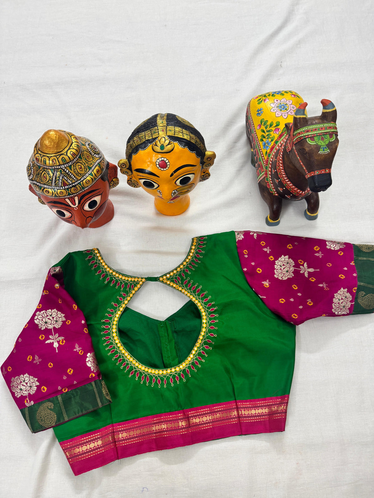 Handcrafted Ready to Wear Blouse : Kanjivaram Silk (Green)