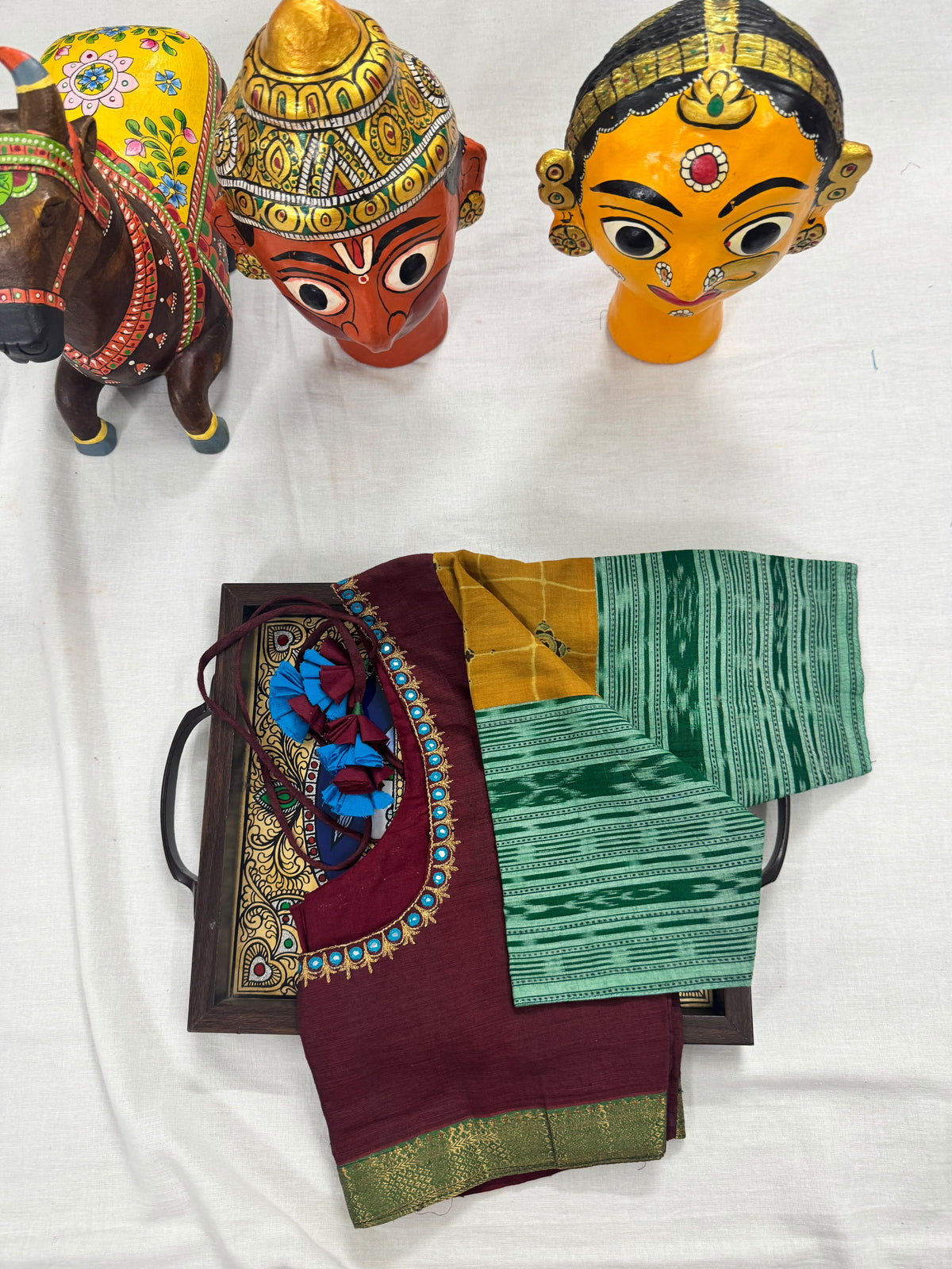 Handcrafted Ready to Wear Blouse : Cotton with Ikat sleeves