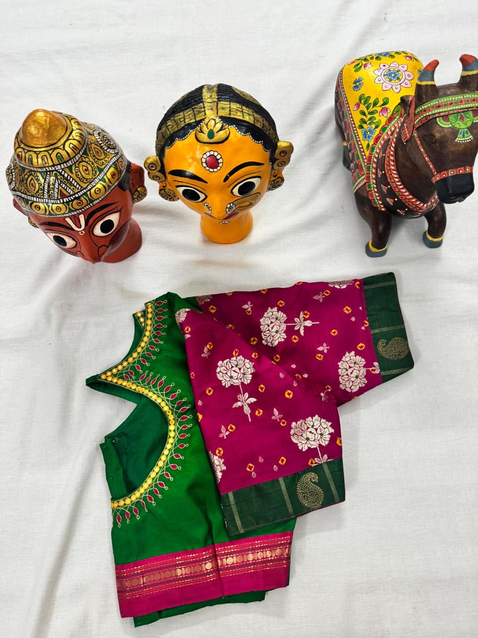 Handcrafted Ready to Wear Blouse : Kanjivaram Silk (Green)