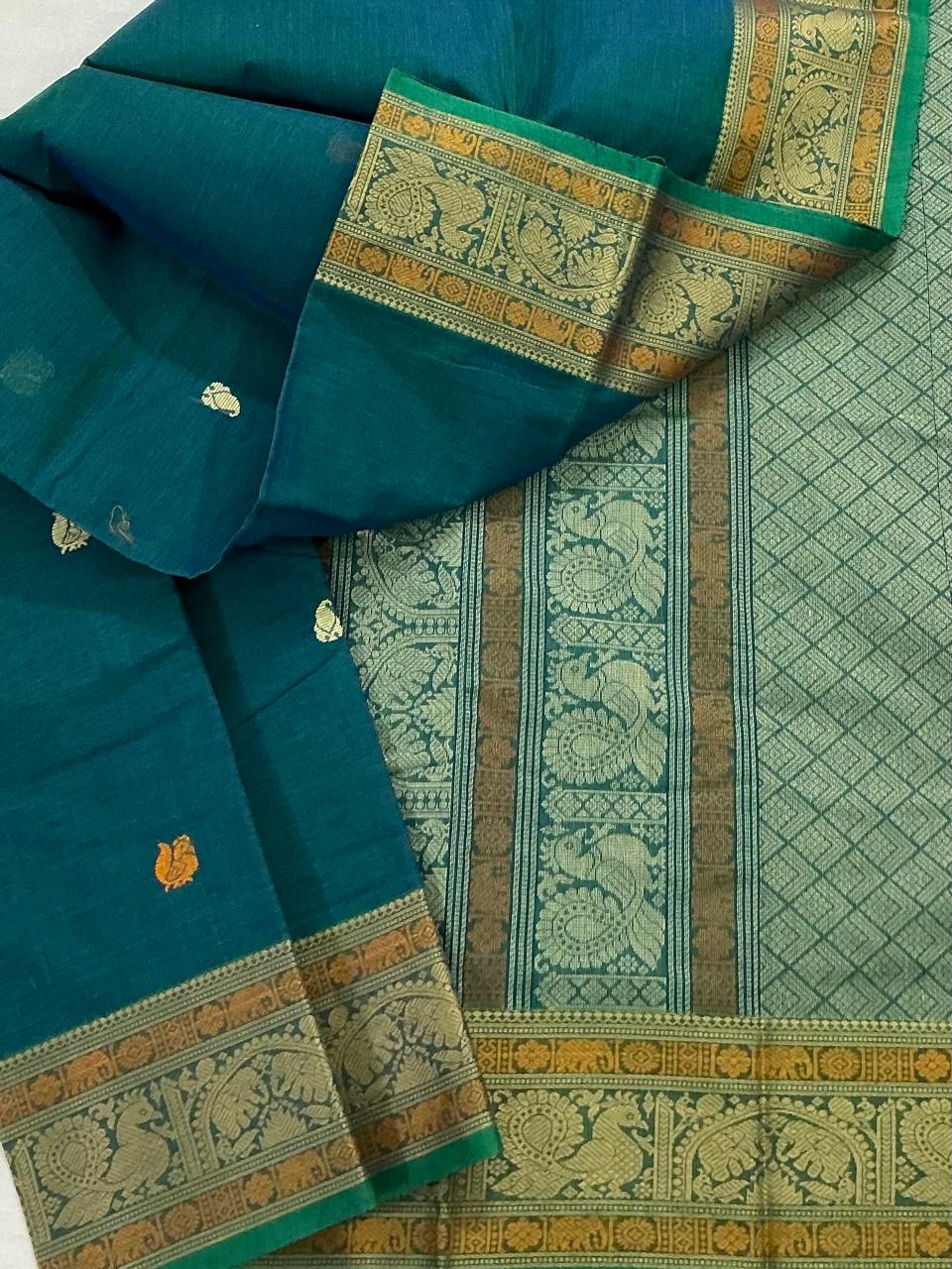 Handwoven Kanchi cotton : Meenakshi Green