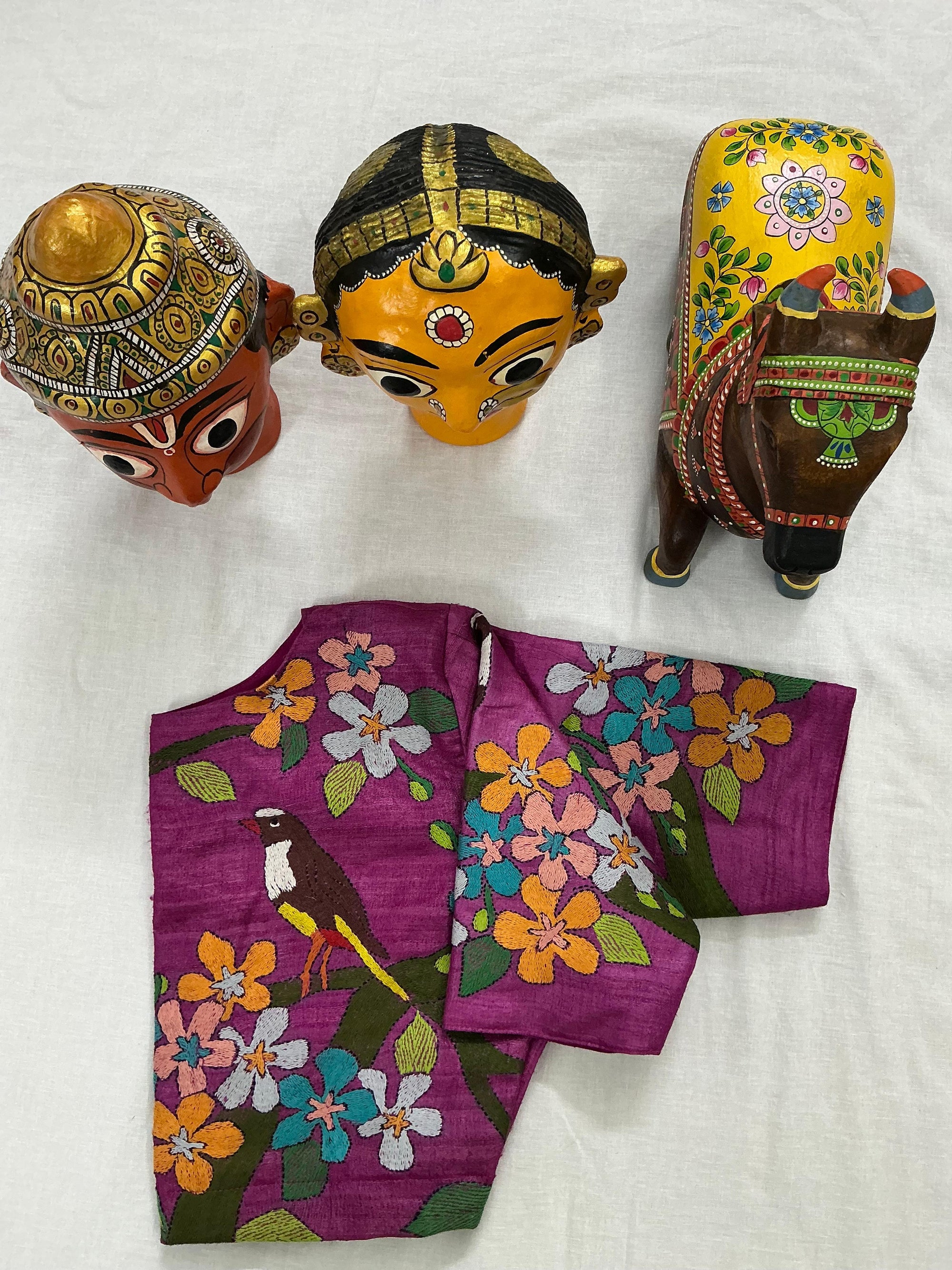 Handcrafted Ready to Wear Blouse : Kantha Embroidery (Pink Purple)