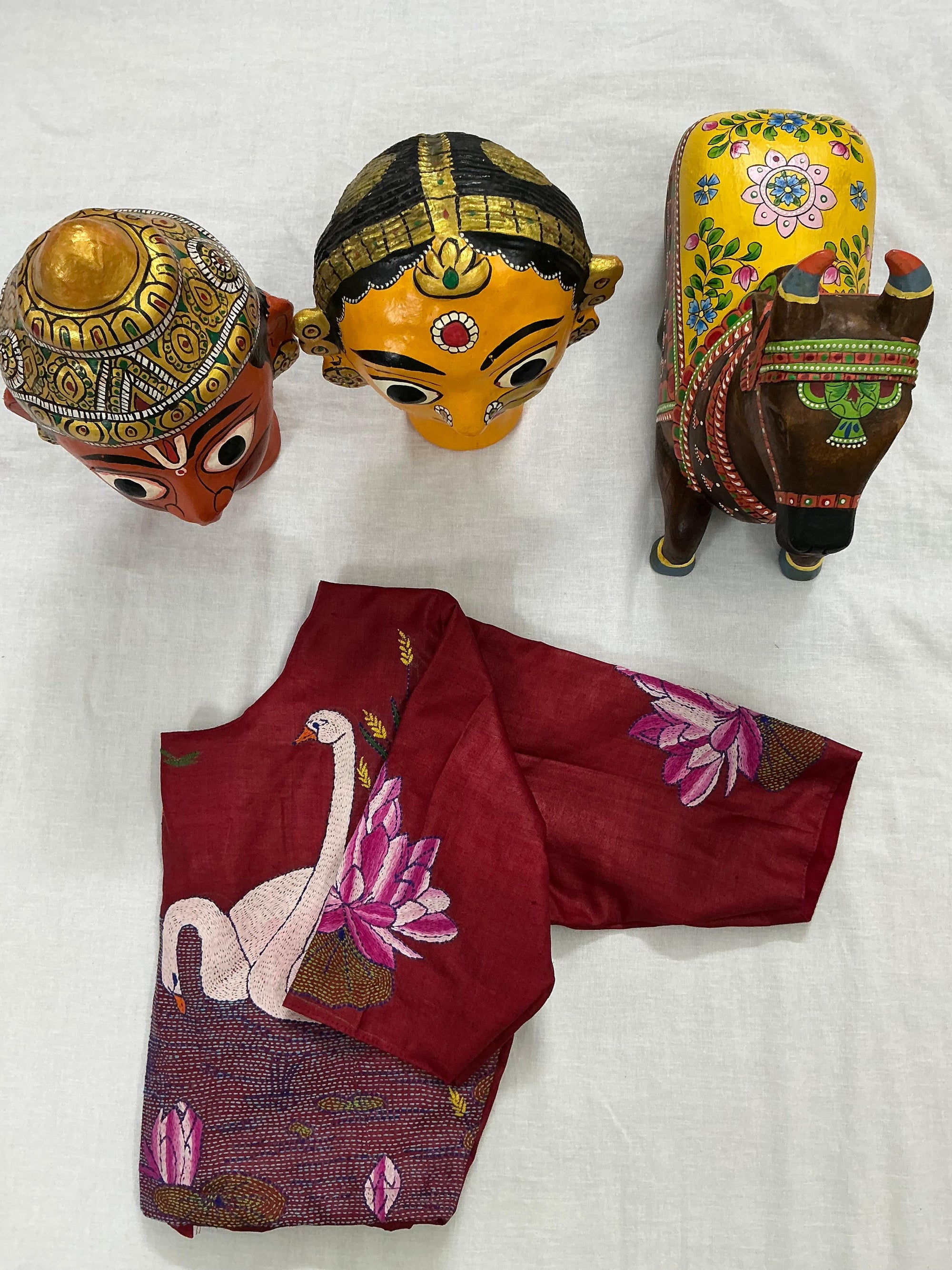 Handcrafted Ready to Wear Blouse : Kantha Embroidery (Pinkish Red)