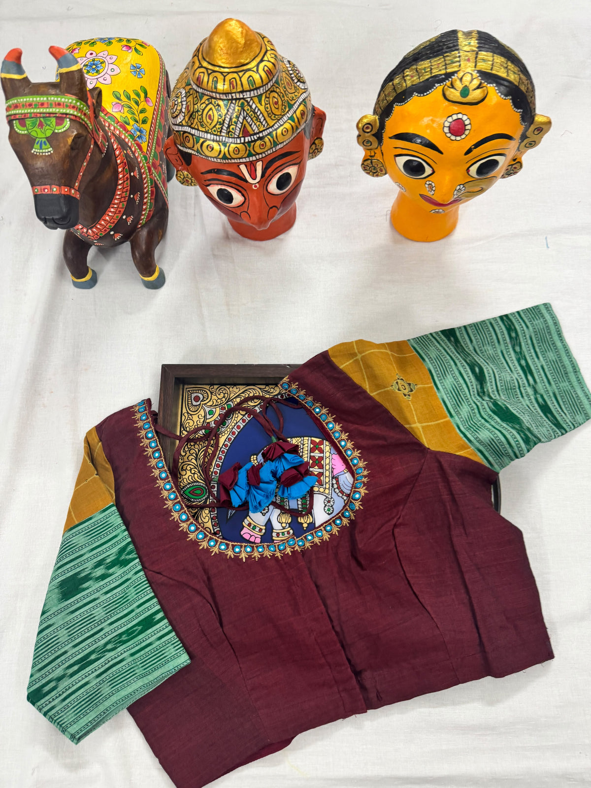 Handcrafted Ready to Wear Blouse : Cotton with Ikat sleeves