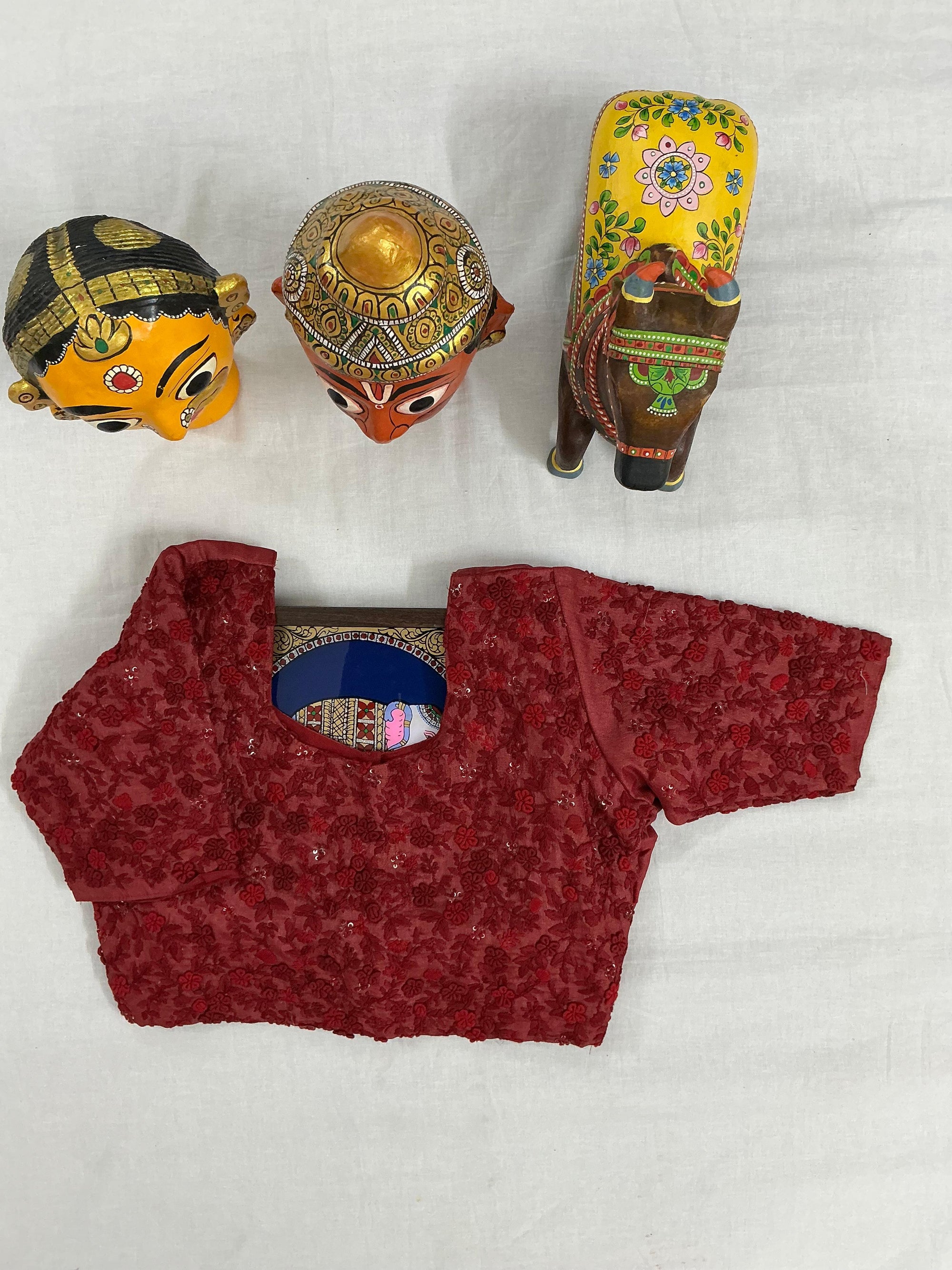Handcrafted Ready to Wear Blouse : Tussar French Knot Embroidery (Rustish Maroon)