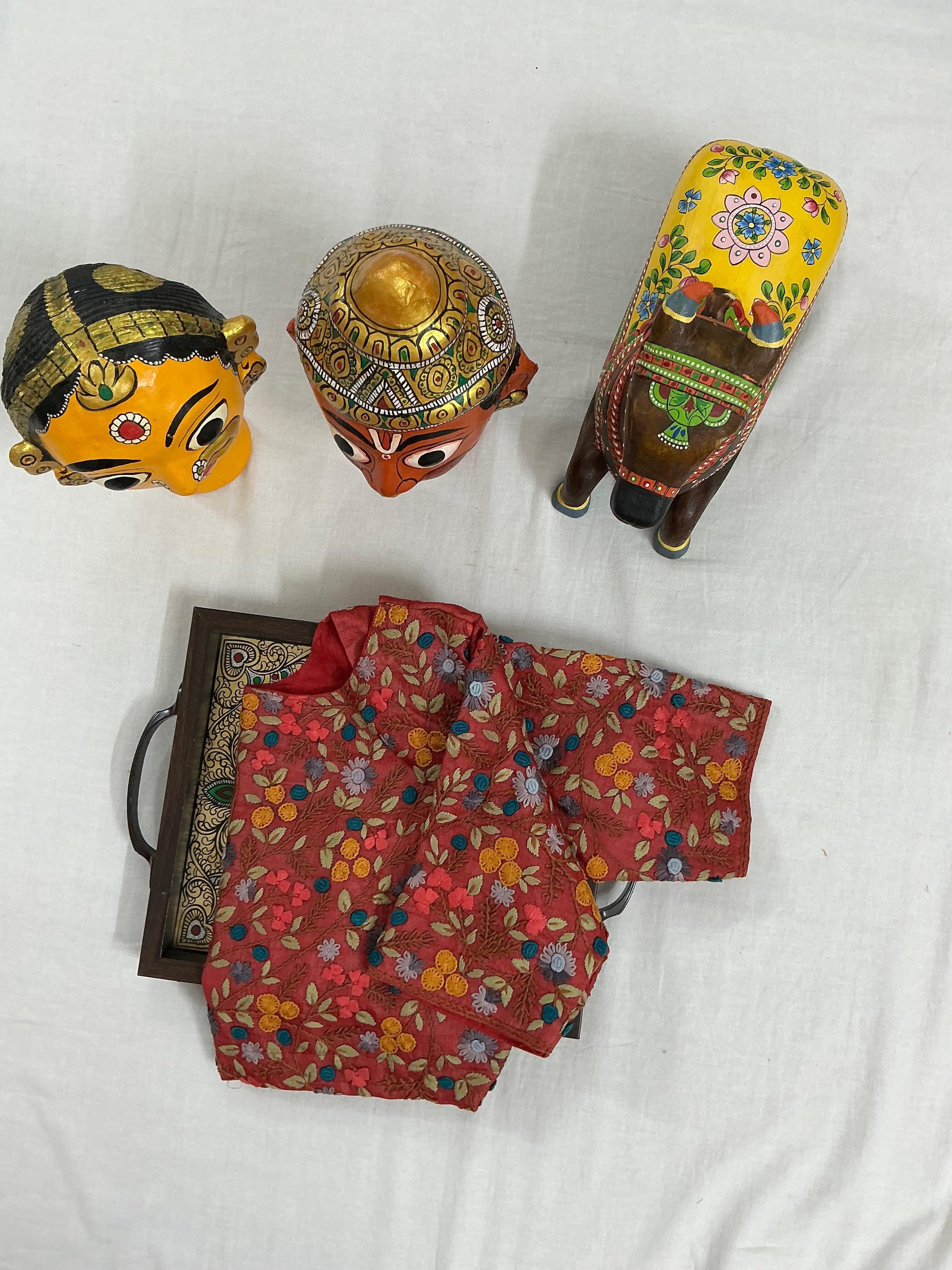 Handcrafted Ready to Wear Blouse : Tussar French Knot Embroidery (Brick Orange)