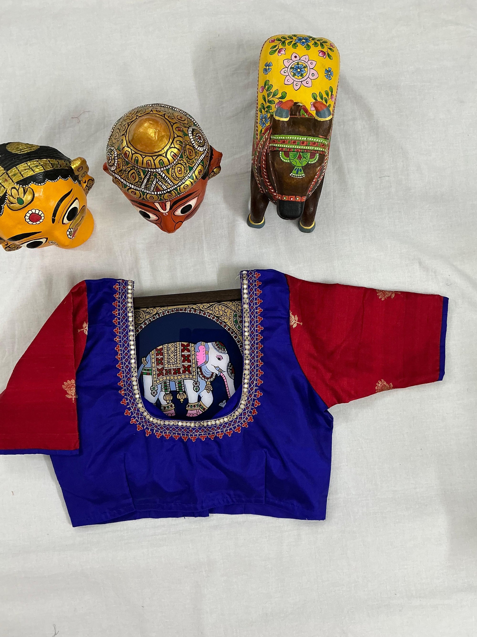 Handcrafted Ready to Wear Blouse : Kanjivaram Silk (MS Blue &amp; Red)