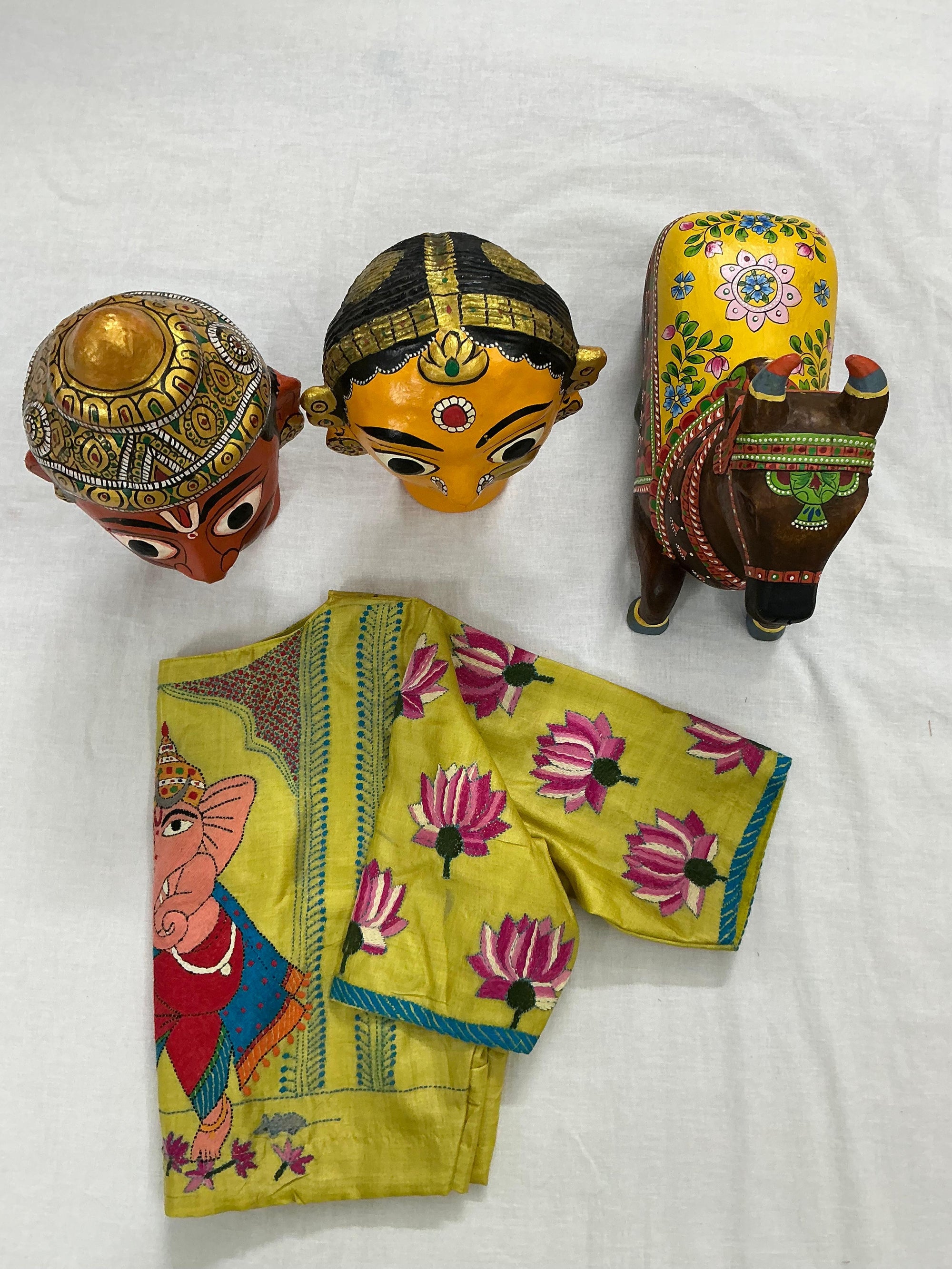 Handcrafted Ready to Wear Blouse : Kantha Embroidery (Chartreuse)