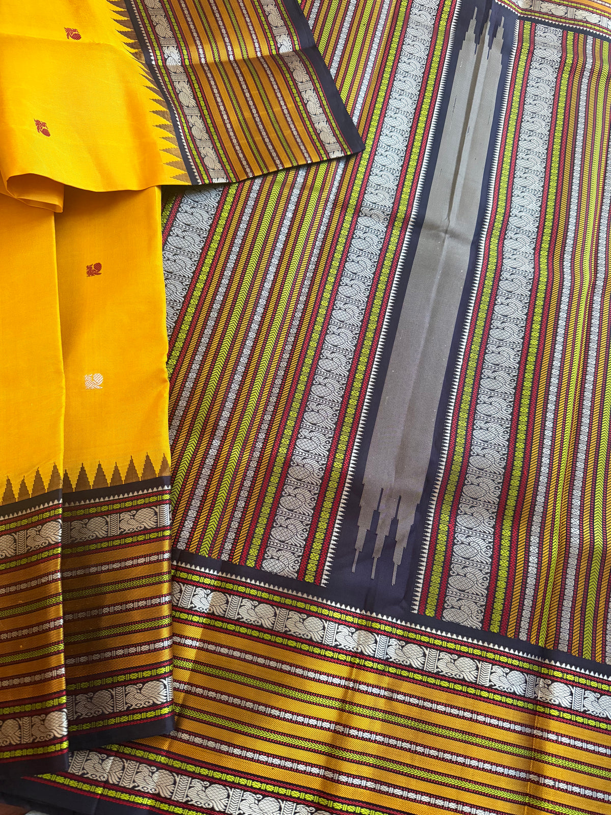 No Zari Kanjivaram Silk : Mustard &amp; Brown