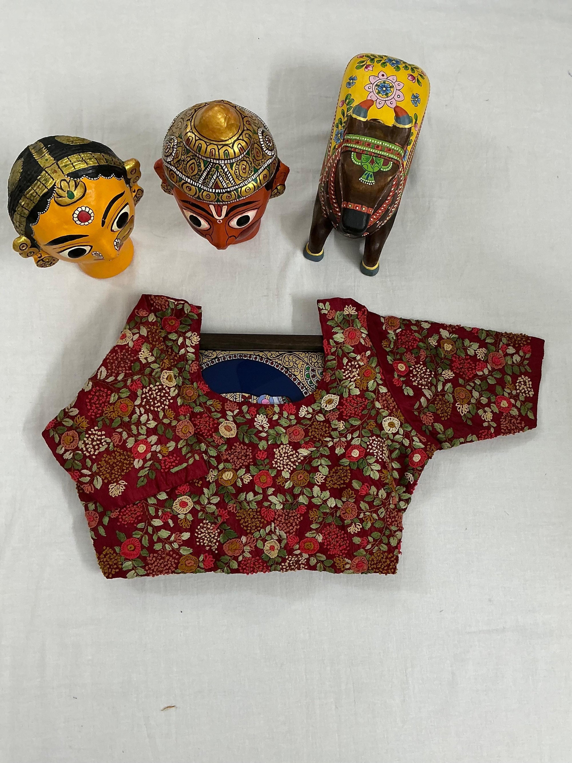 Handcrafted Ready to Wear Blouse : Tussar French Knot Embroidery (Reddish Rust)