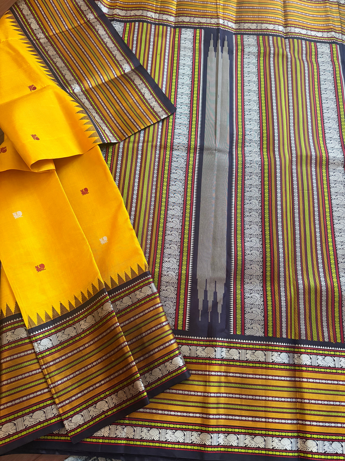 No Zari Kanjivaram Silk : Mustard &amp; Brown