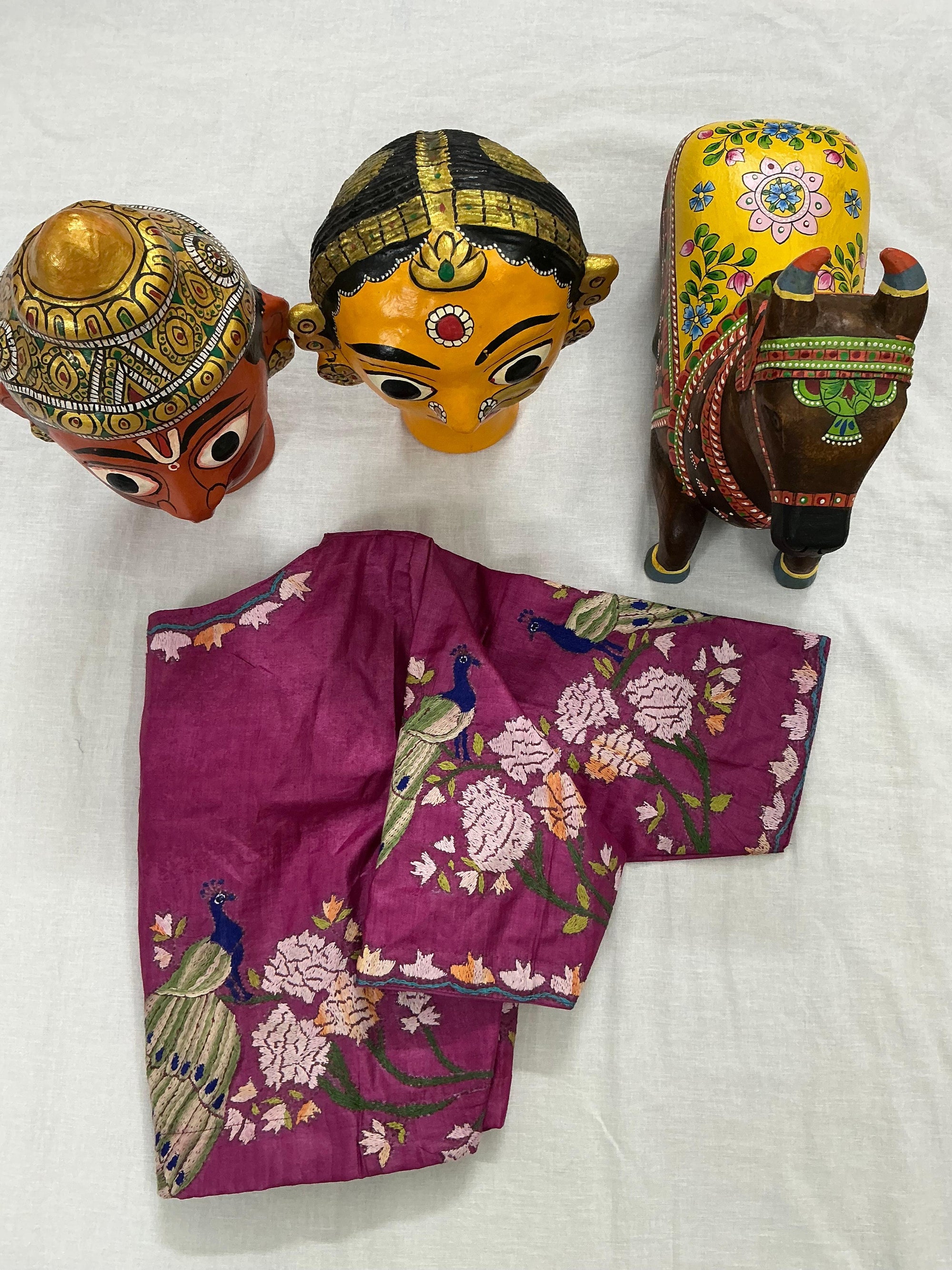 Handcrafted Ready to Wear Blouse : Kantha Embroidery (Purple)