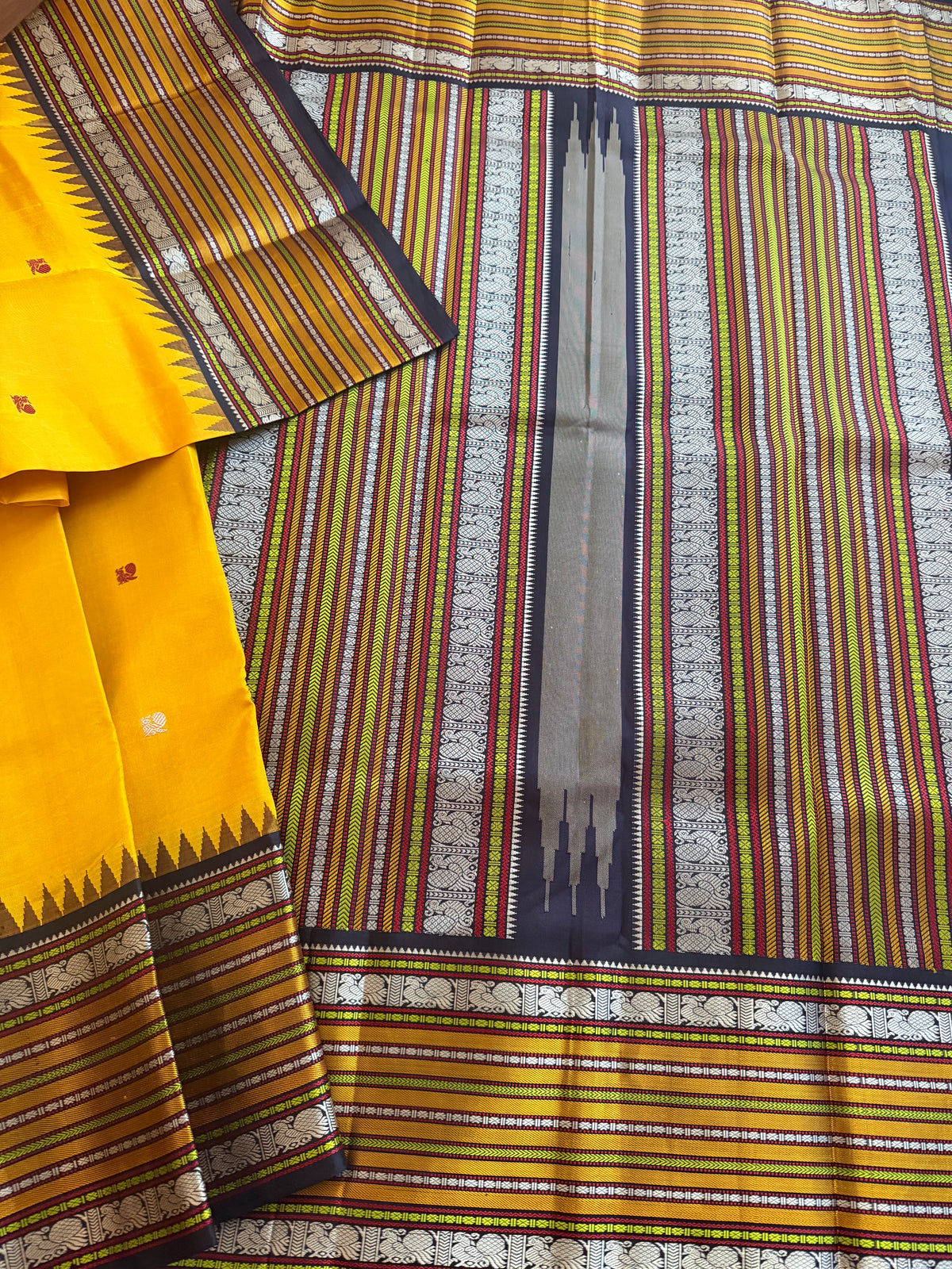 No Zari Kanjivaram Silk : Mustard &amp; Brown