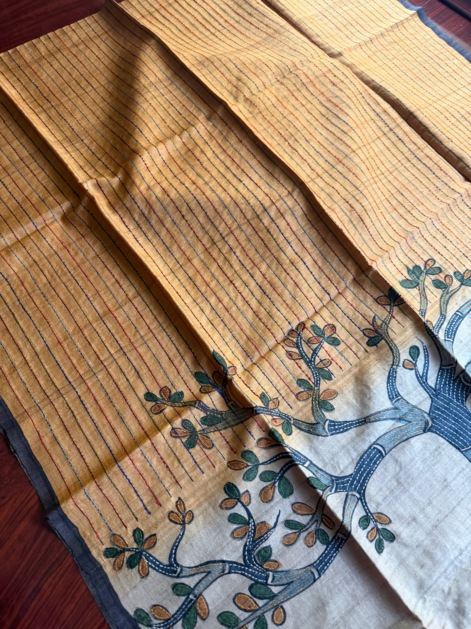 Kamaniya Kantha : Handcrafted DUPPATTA in Tussar