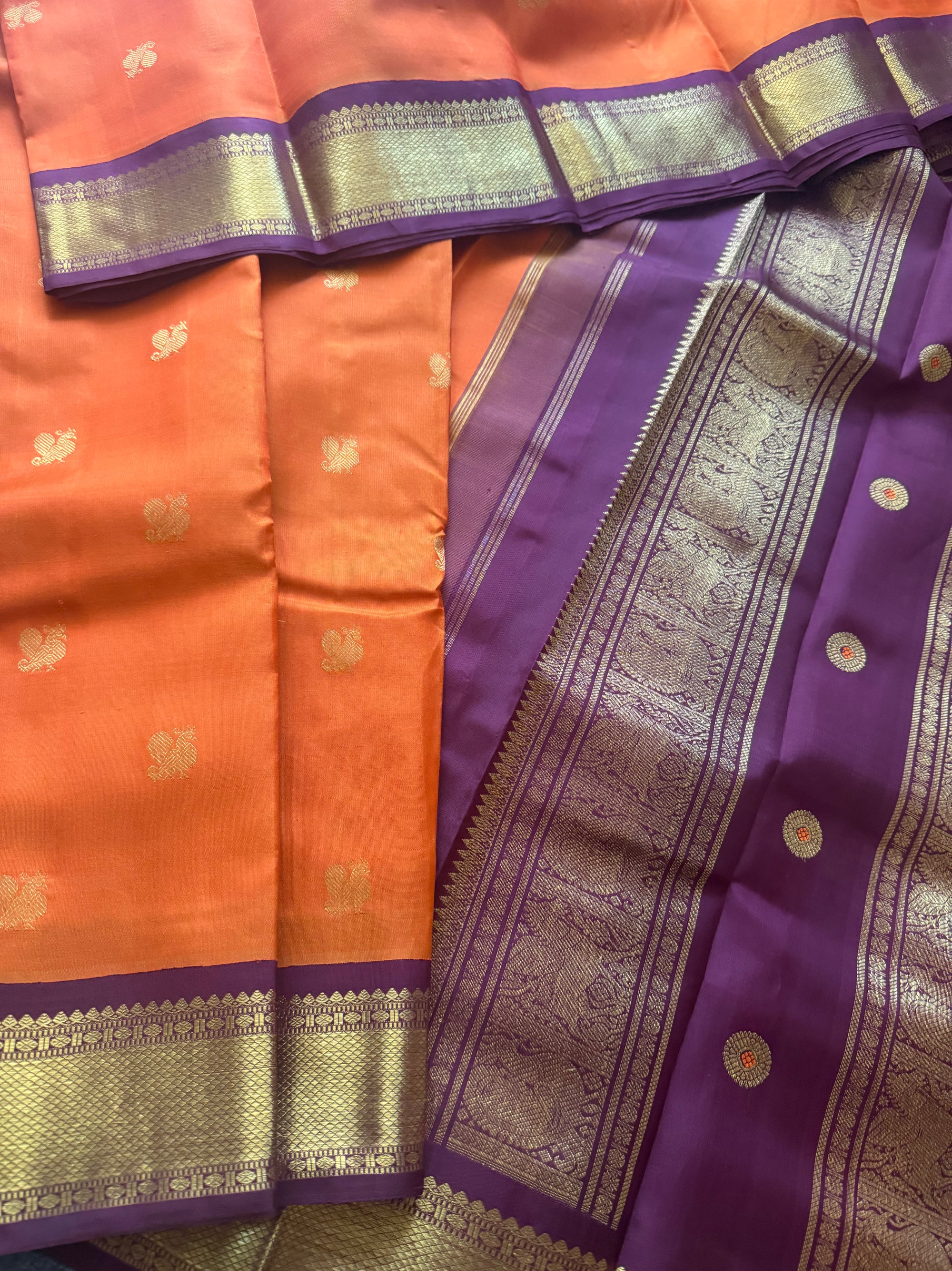 SAREES THAT I CAN'T PART WITH : Korvai Kanjivaram Silk (Rust Orange + V Paaku Brown)