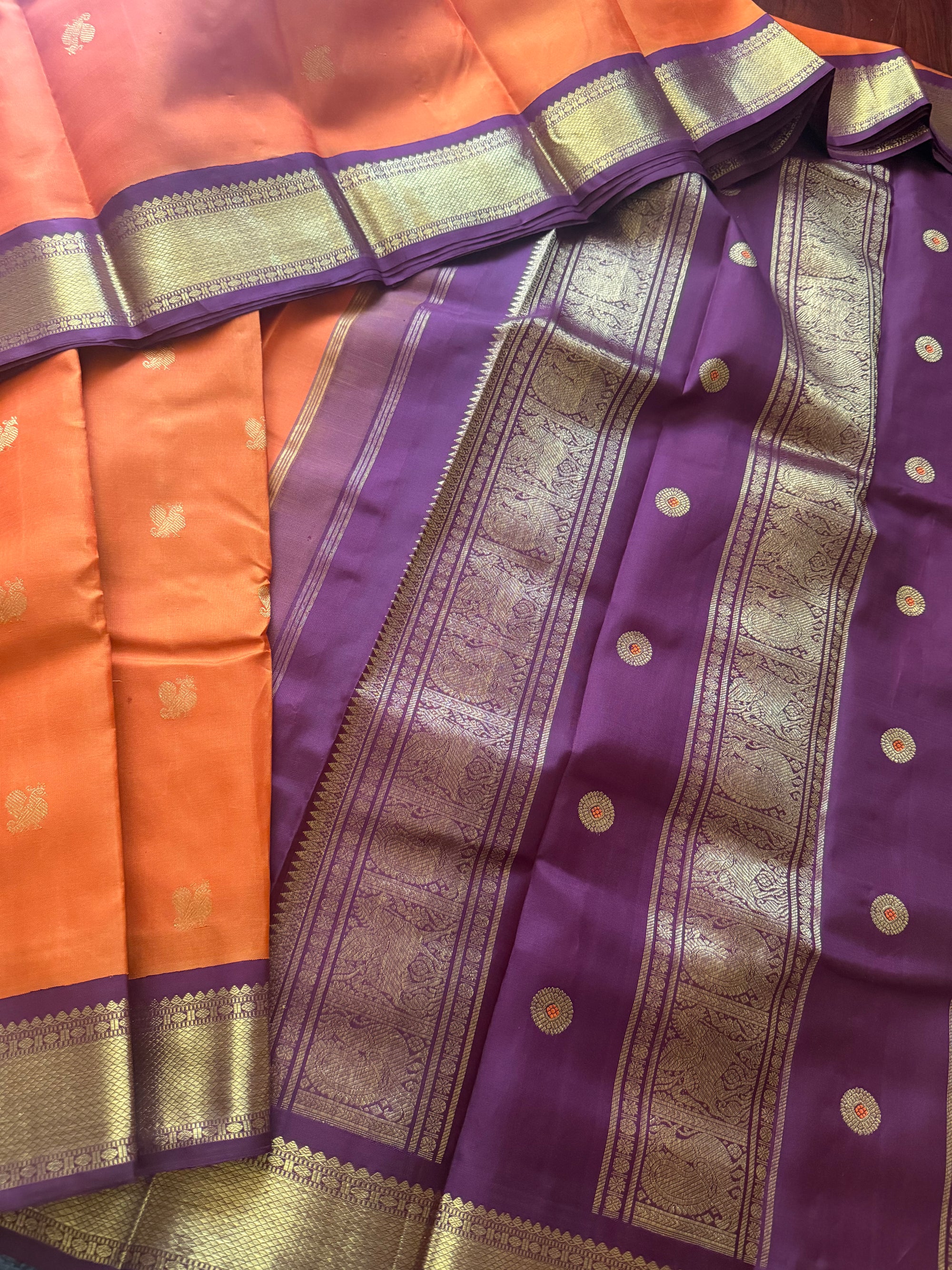 SAREES THAT I CAN'T PART WITH : Korvai Kanjivaram Silk (Rust Orange + V Paaku Brown)