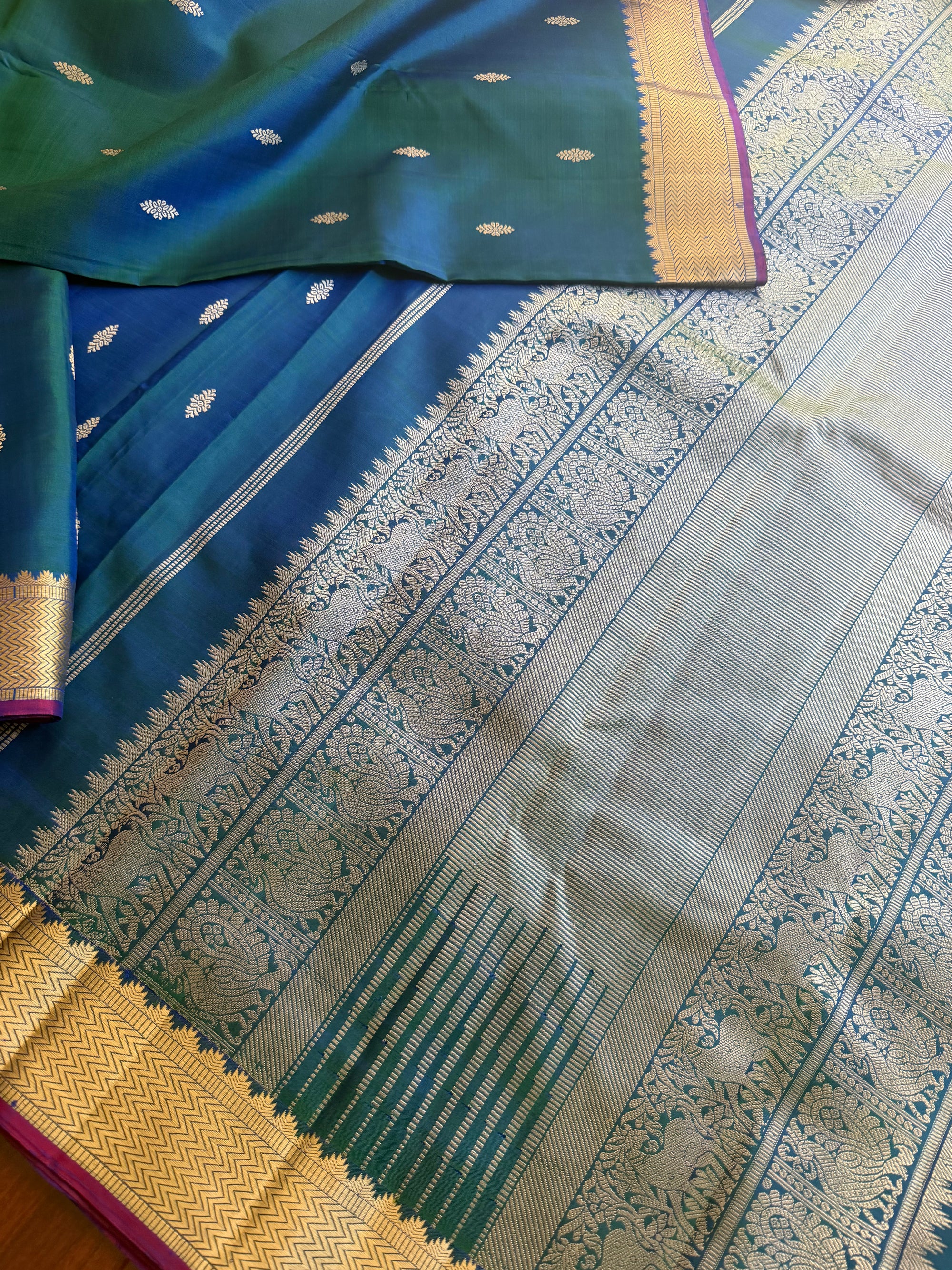 No Zari Korvai Kanjivaram Silk (Peacock Blue)