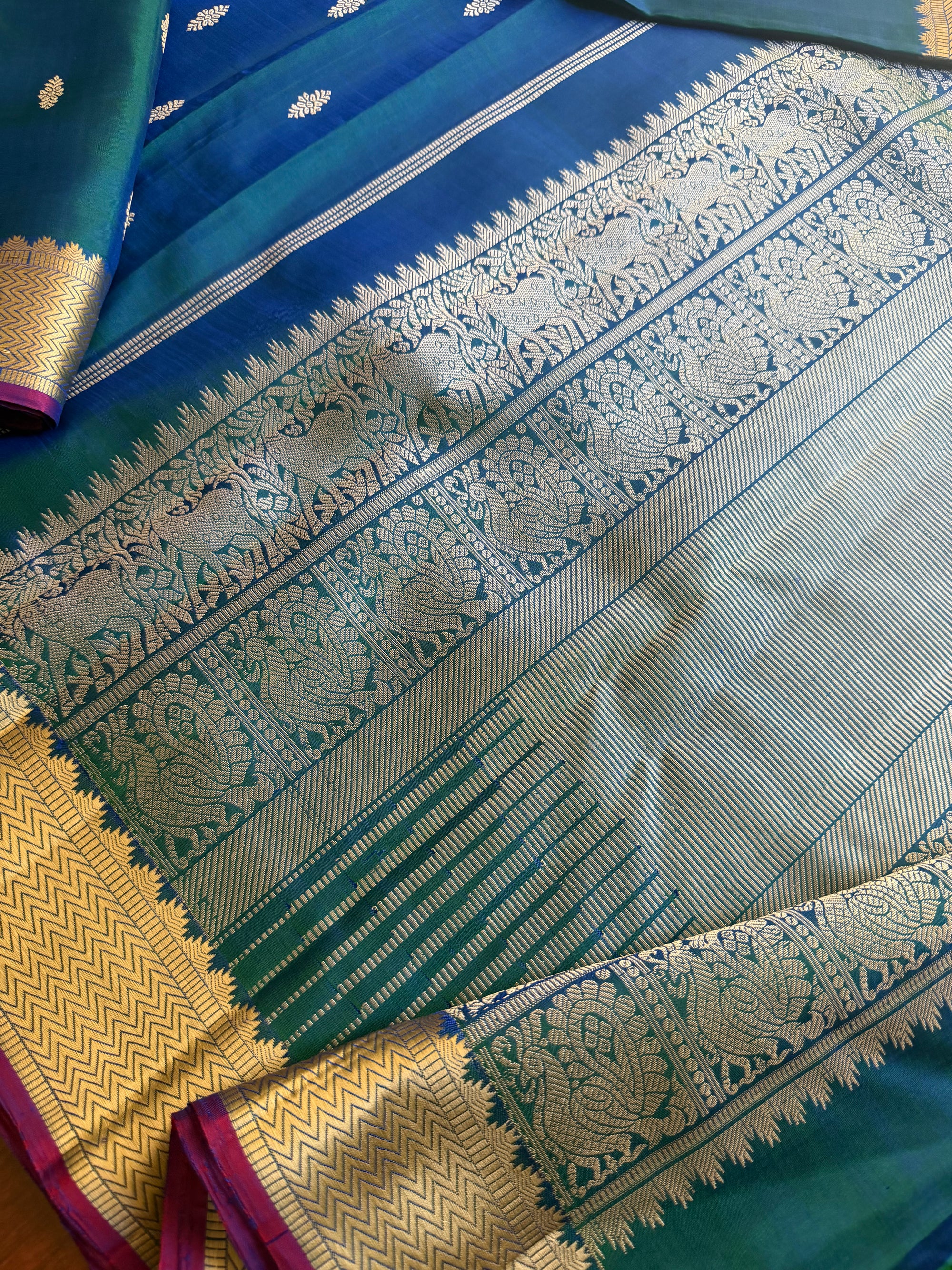 No Zari Korvai Kanjivaram Silk (Peacock Blue)