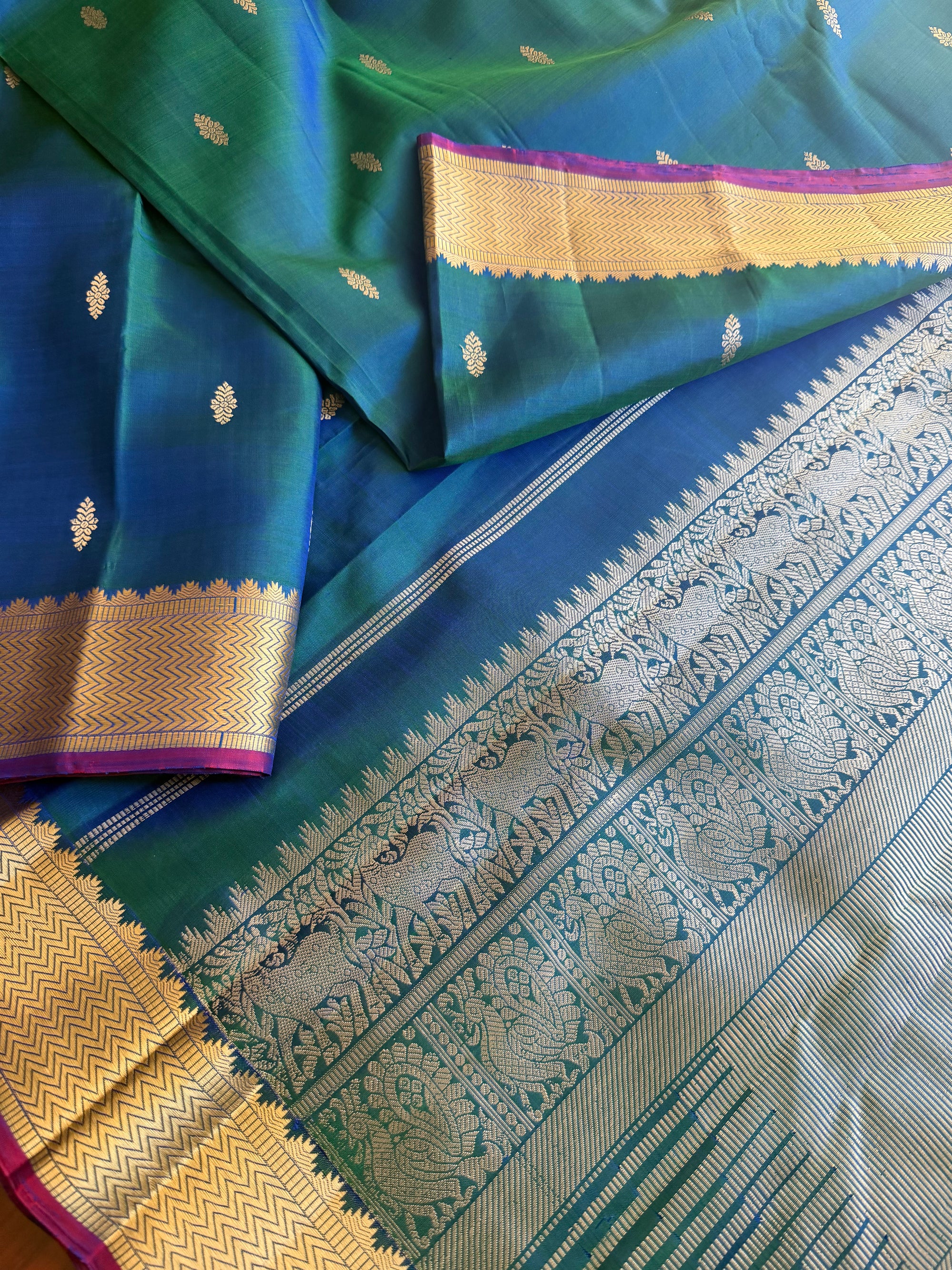 No Zari Korvai Kanjivaram Silk (Peacock Blue)