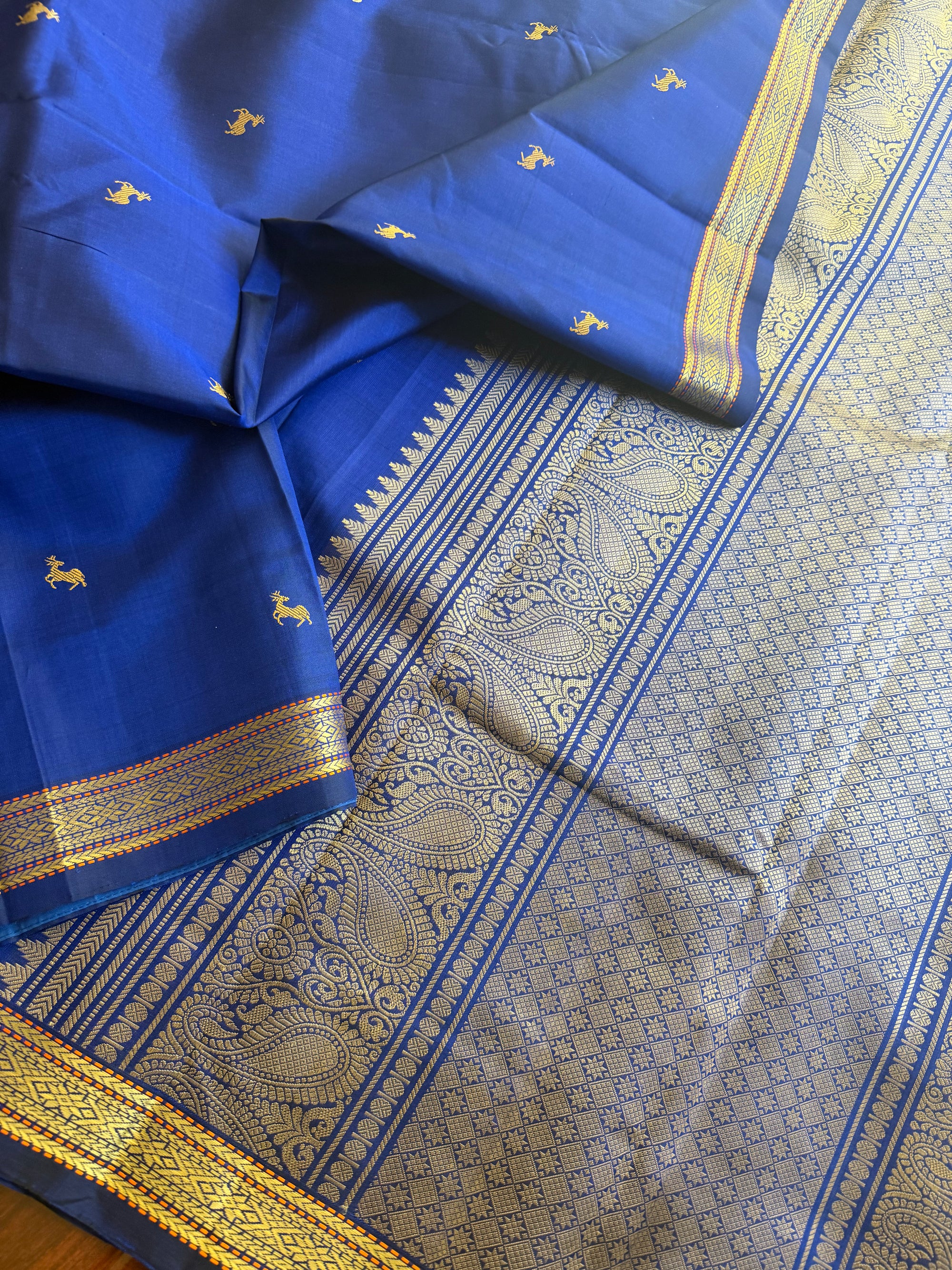 No Zari Korvai Kanjivaram Silk (Deep Copper Sulphate Blue)