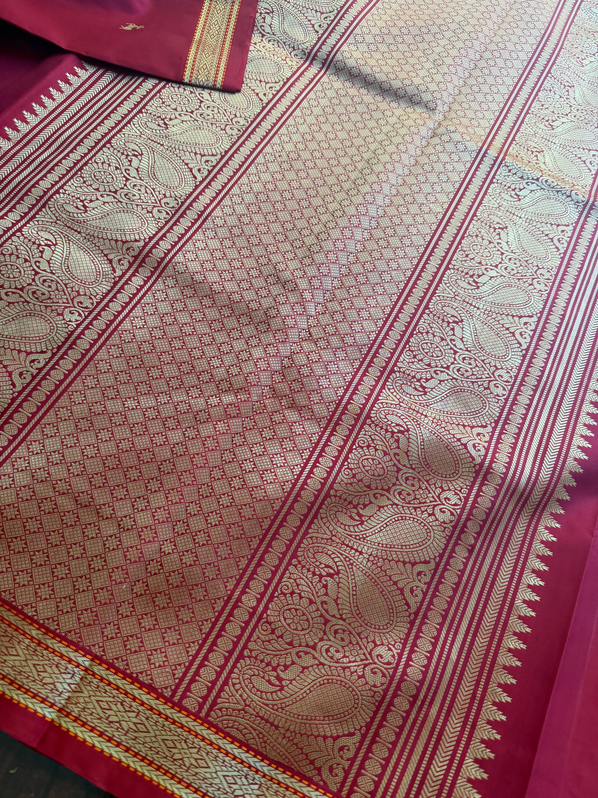 No Zari Korvai Kanjivaram Silk (Vermillion)