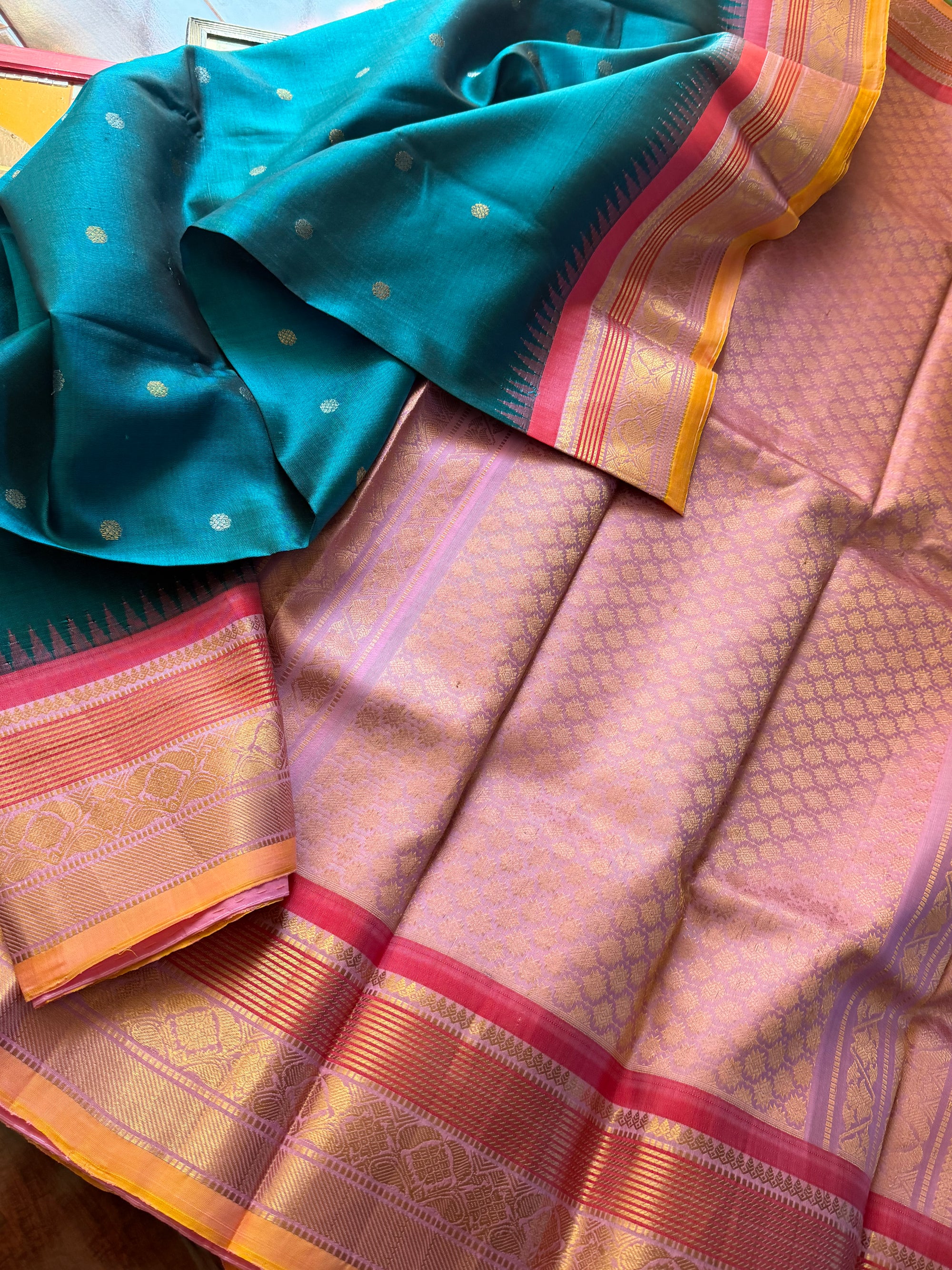 Kuttu  Gadwal Silk : Burnt Copper Sulphate Blue