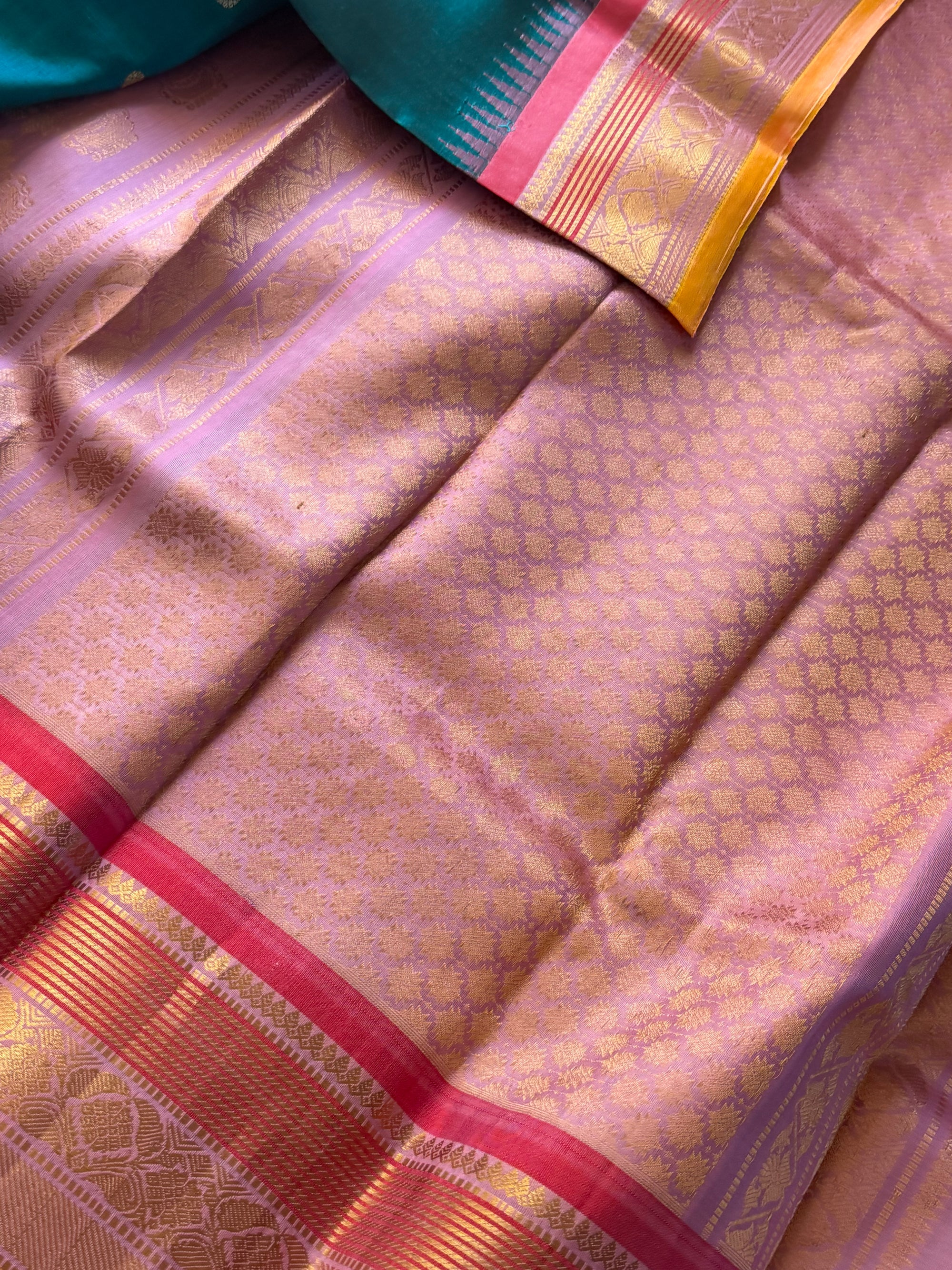 Kuttu  Gadwal Silk : Burnt Copper Sulphate Blue