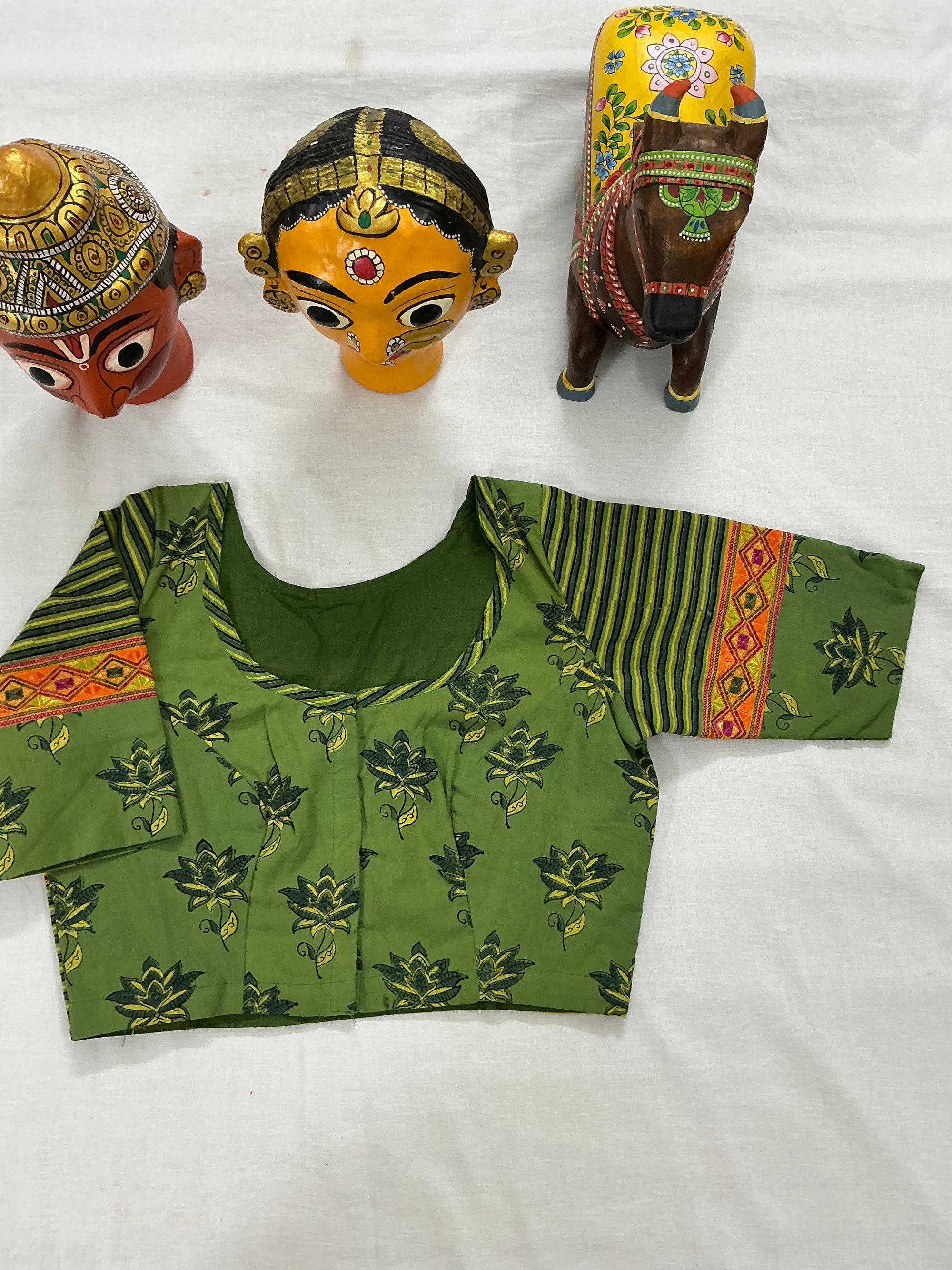 Handcrafted Ready to Wear Blouse : Blockprints &amp; Suf Embroidery