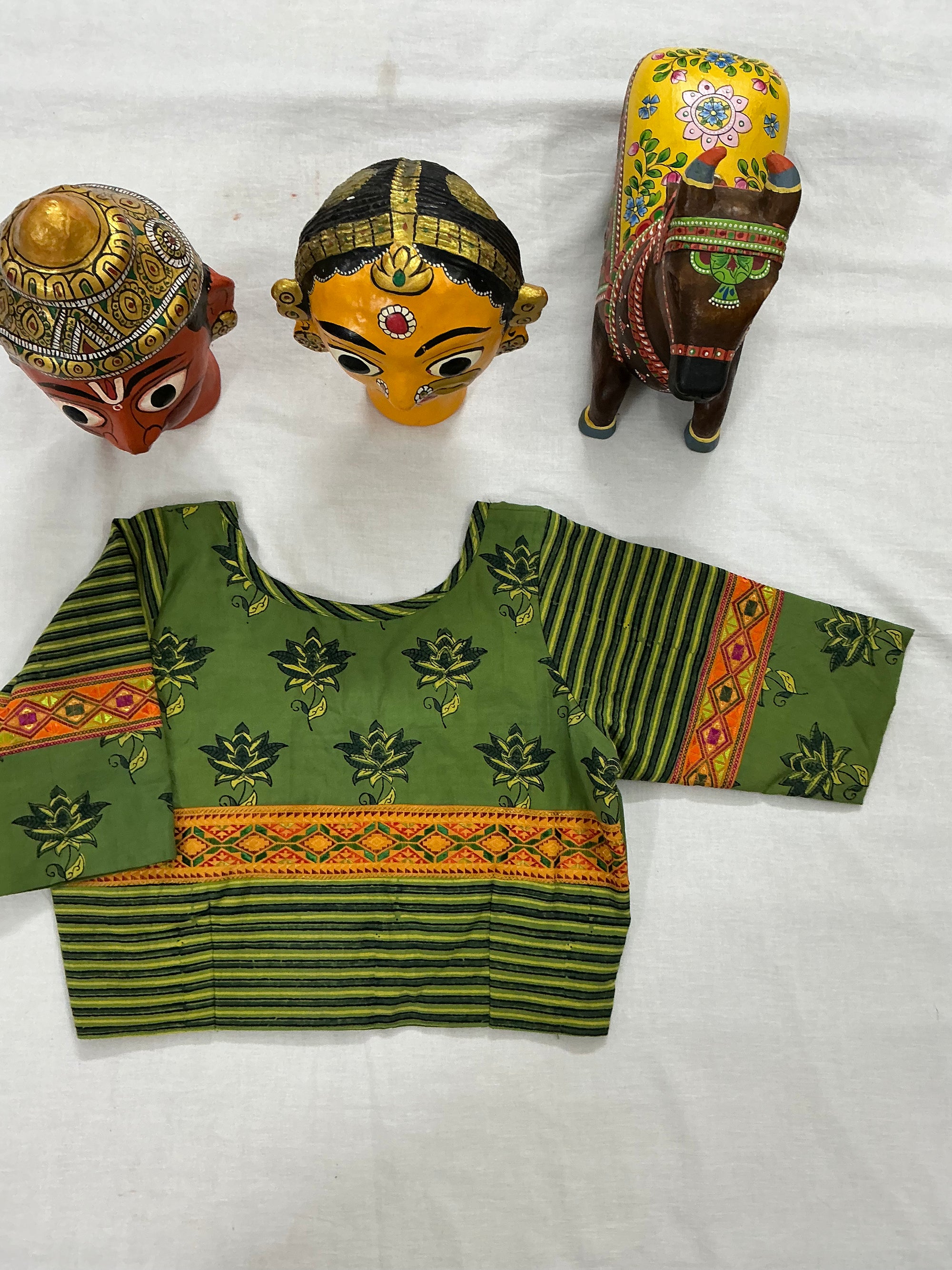 Handcrafted Ready to Wear Blouse : Blockprints &amp; Suf Embroidery