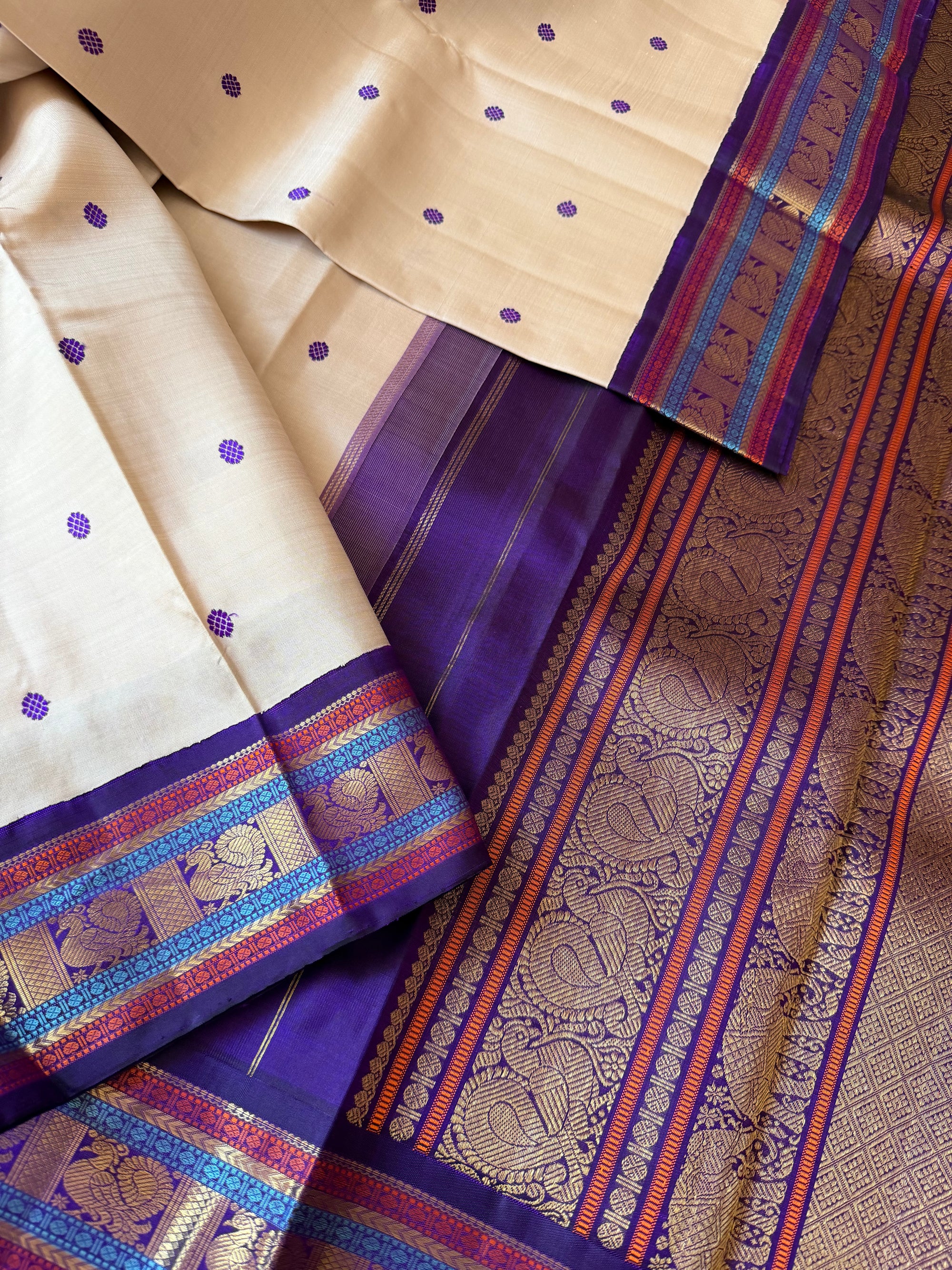 MYTHILI:  SILKEN MOTIFS (Bone + Purple)