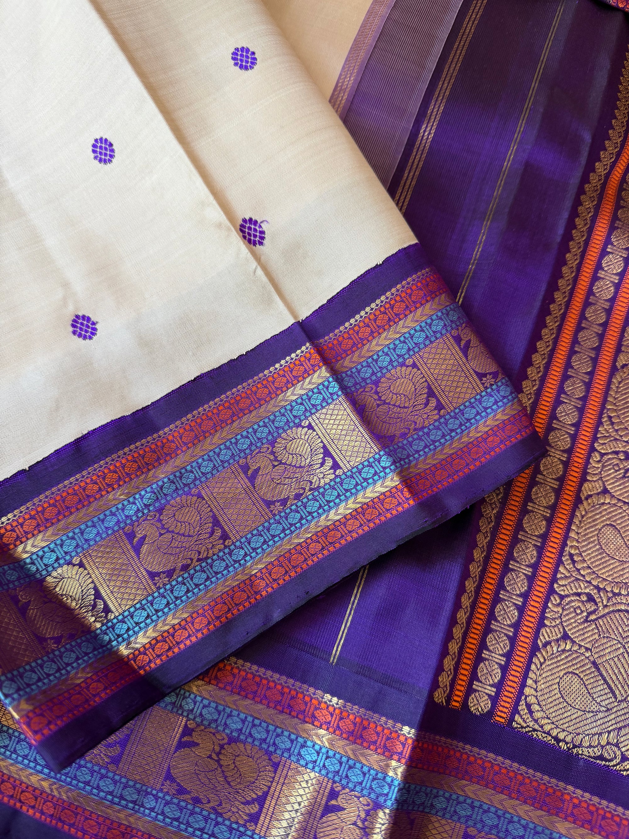MYTHILI:  SILKEN MOTIFS (Bone + Purple)