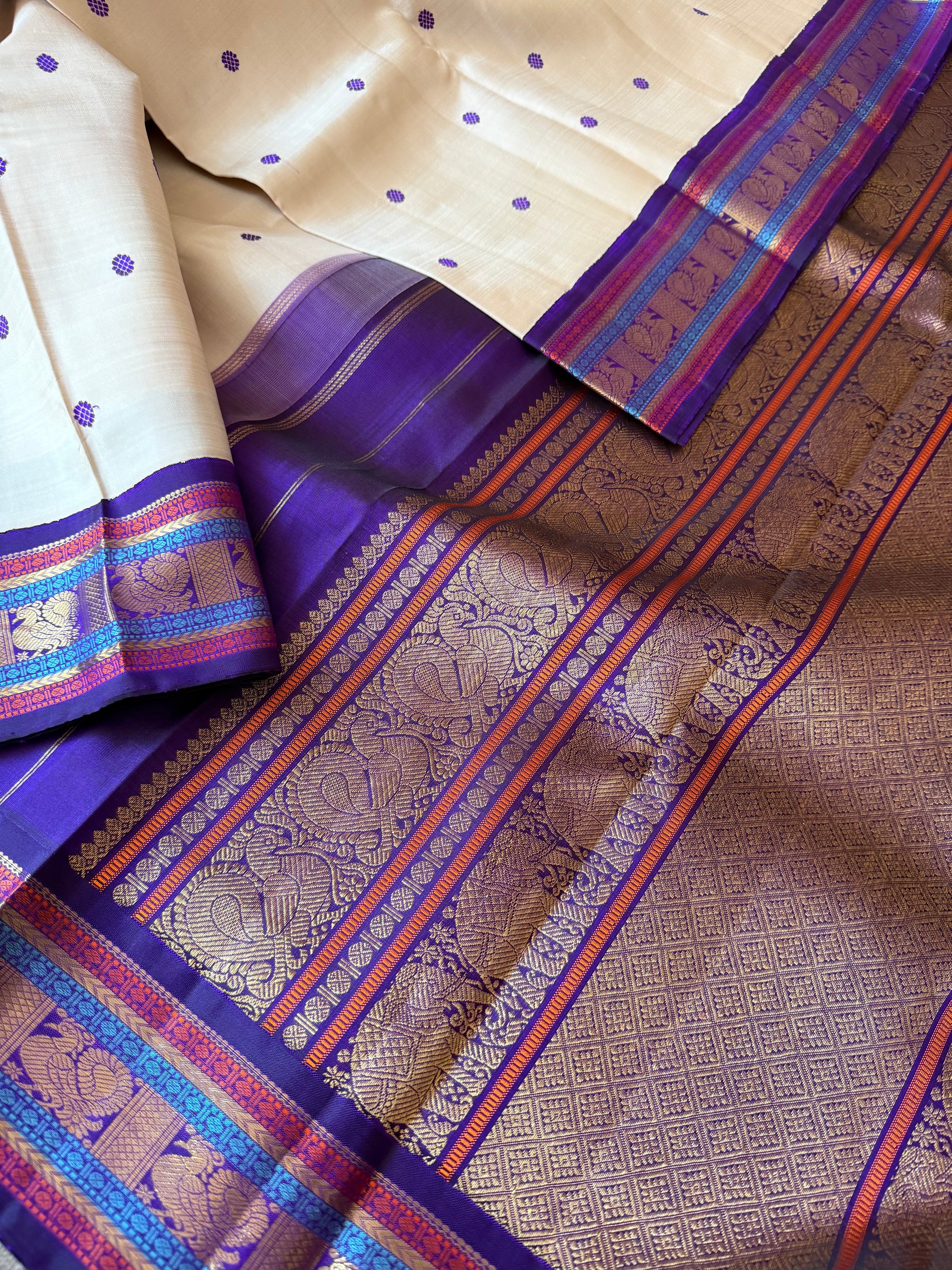 MYTHILI:  SILKEN MOTIFS (Bone + Purple)