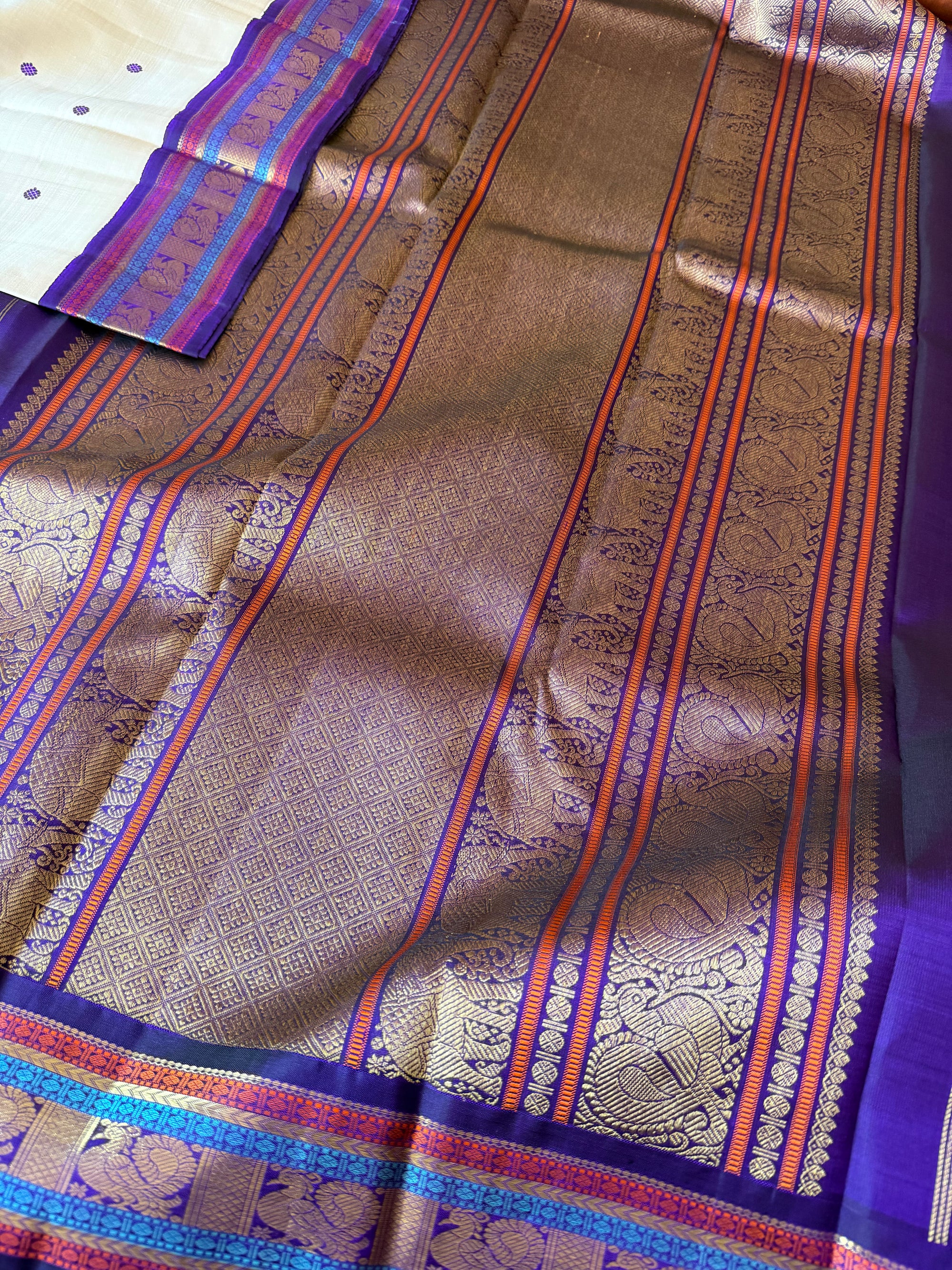 MYTHILI:  SILKEN MOTIFS (Bone + Purple)
