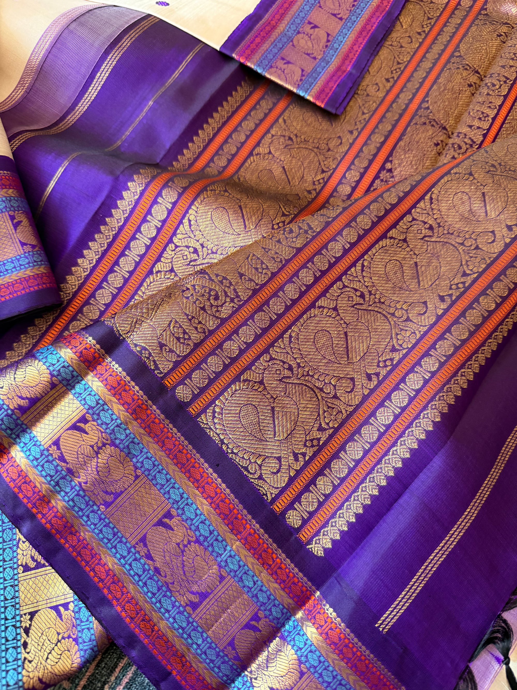 MYTHILI:  SILKEN MOTIFS (Bone + Purple)