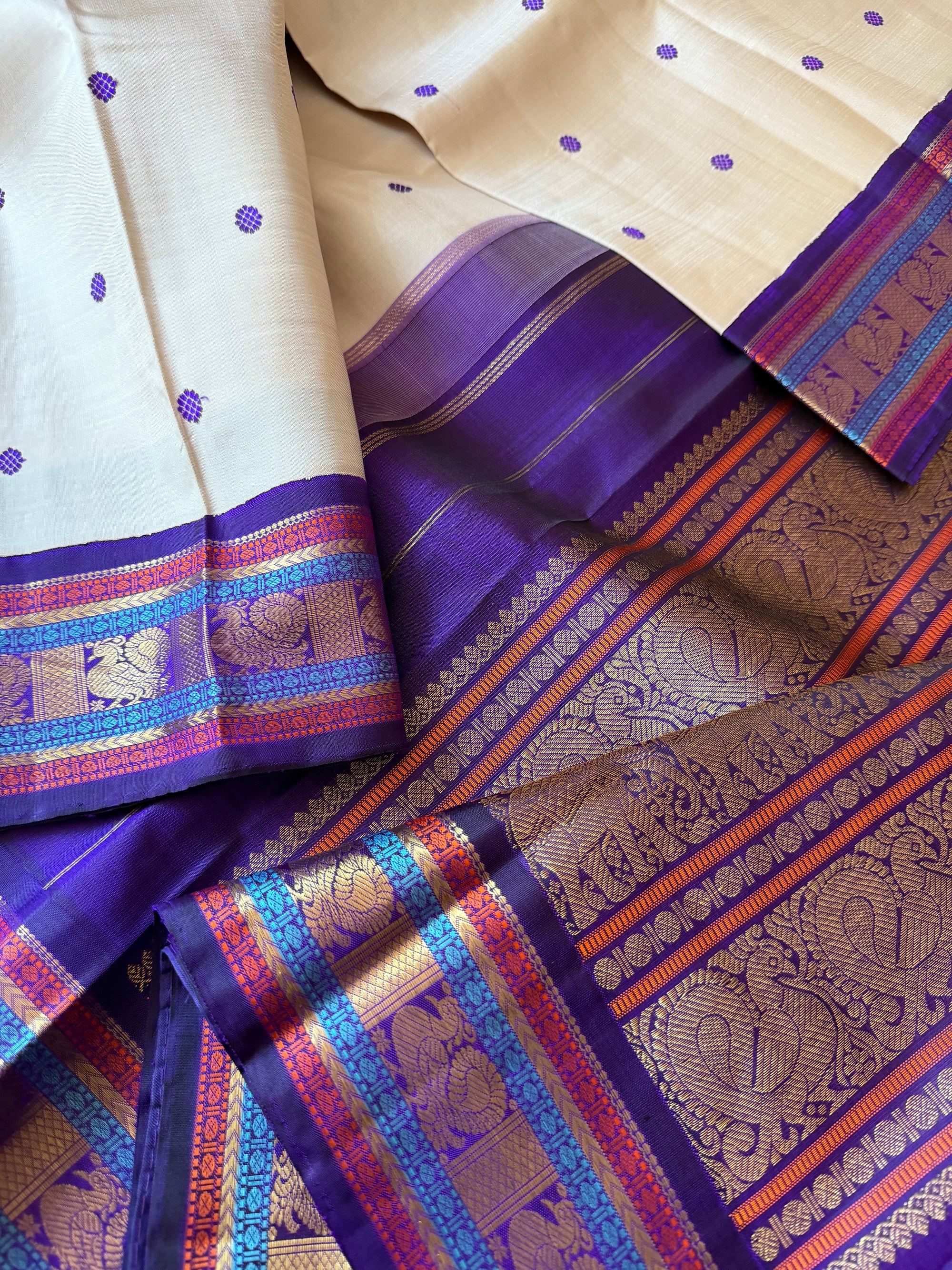 MYTHILI:  SILKEN MOTIFS (Bone + Purple)
