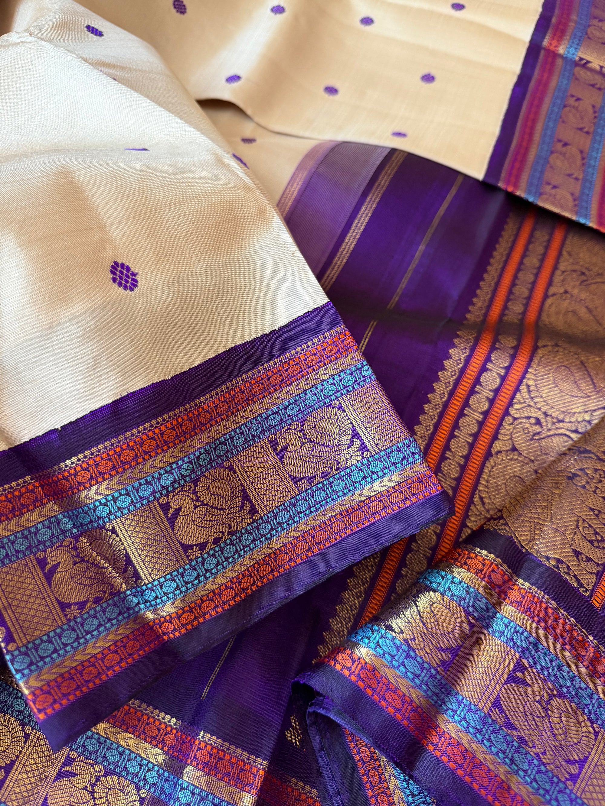 MYTHILI:  SILKEN MOTIFS (Bone + Purple)