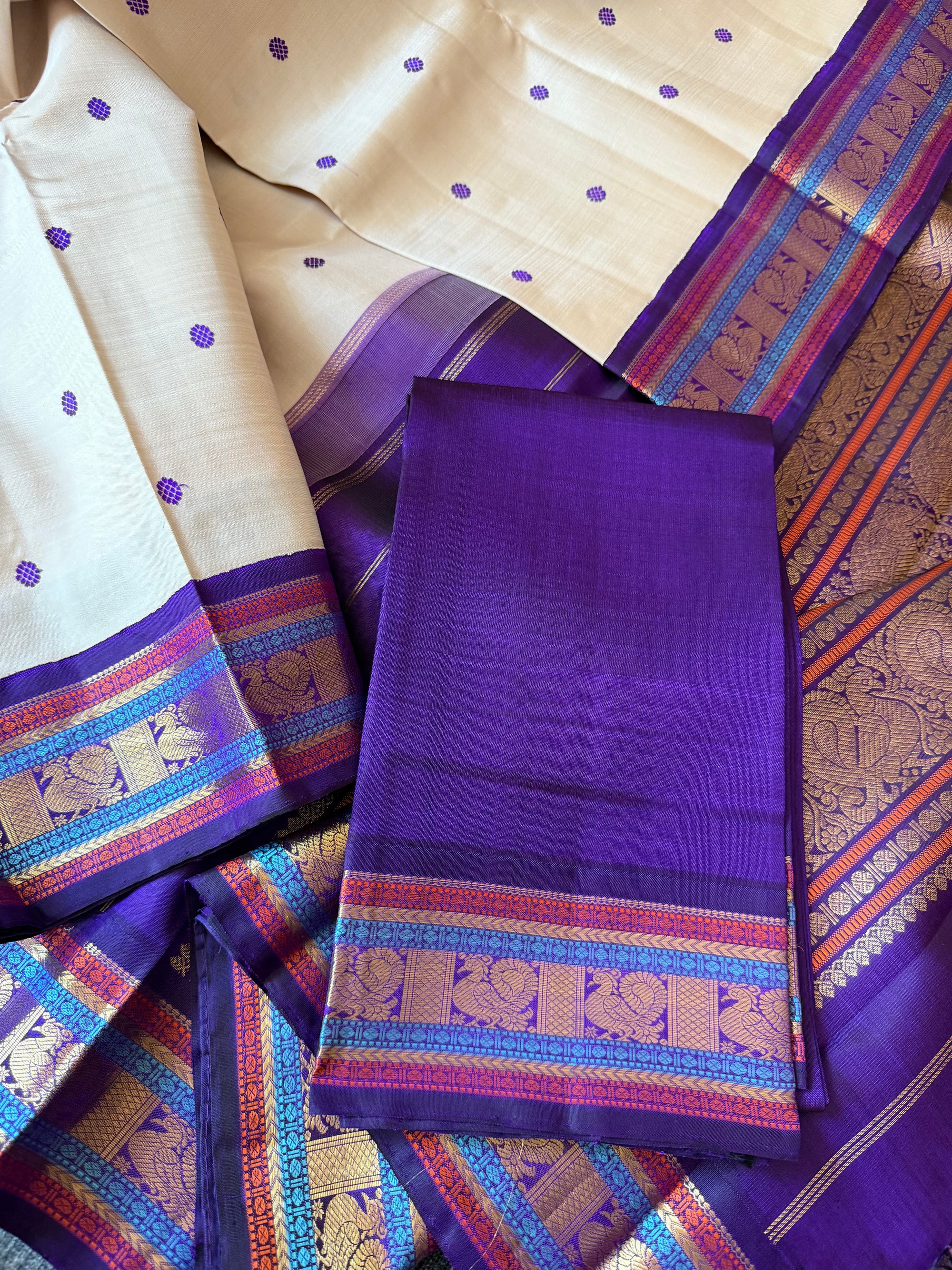 MYTHILI:  SILKEN MOTIFS (Bone + Purple)