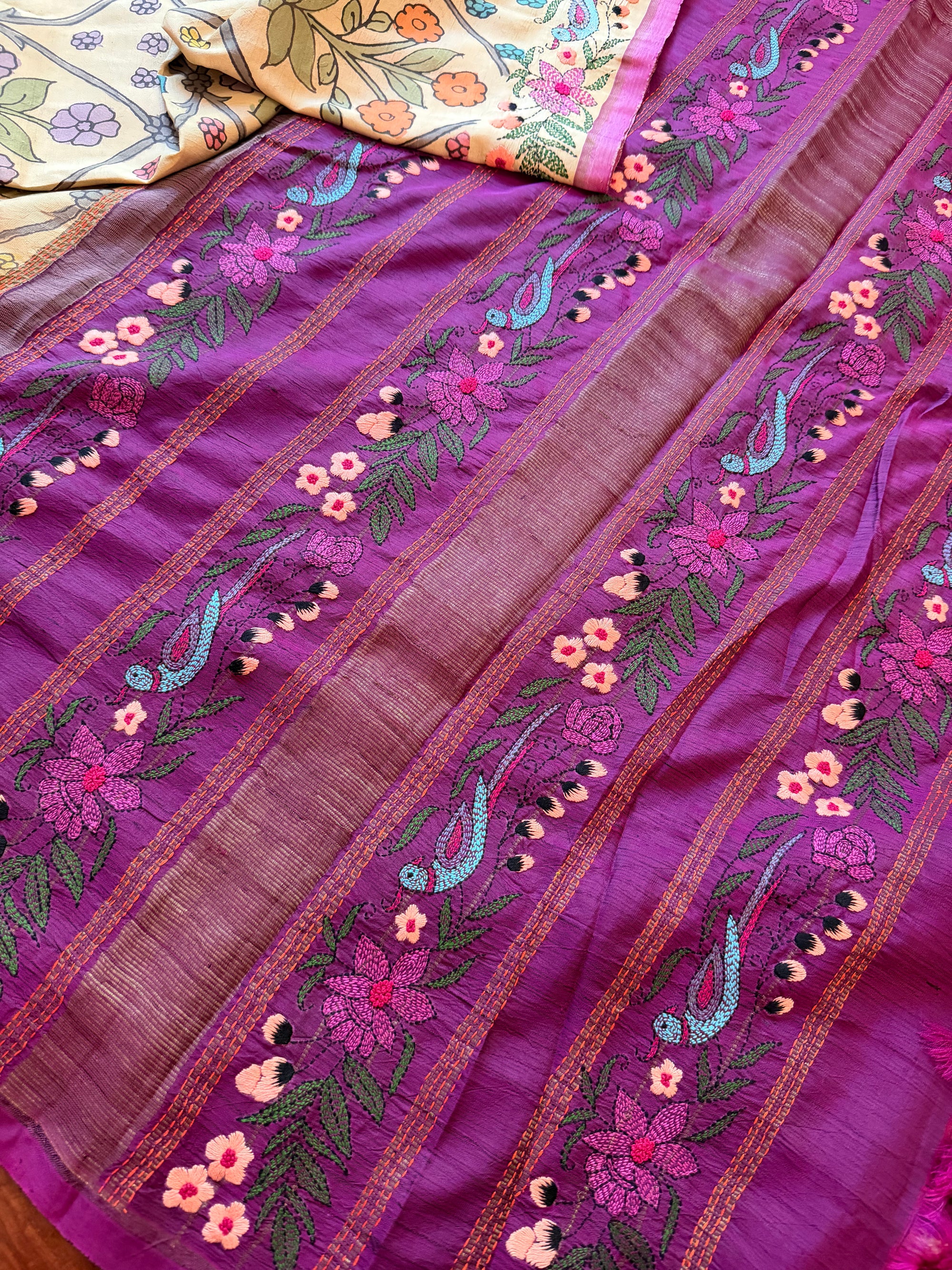 VRIKSHA: Pen Kalamkari and French knot on Kanjivaram