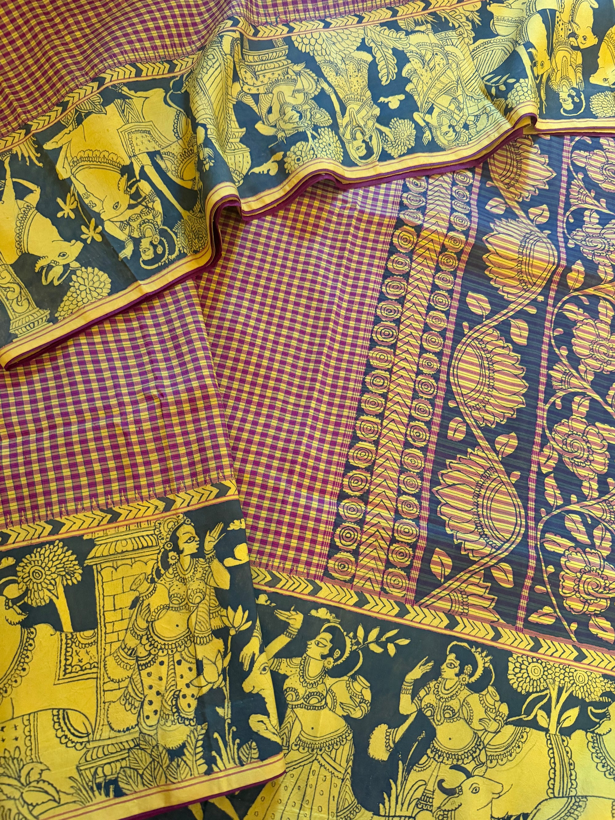 VRIKSHA: Miniature Kalamkari on Kanjivaram Silk
